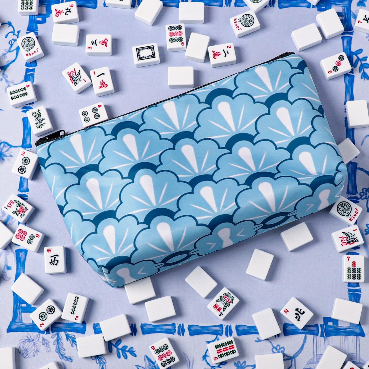TIASUSAN American Mahjong Empty Bag – Blue Printed Tile Case (13x7 Inches)