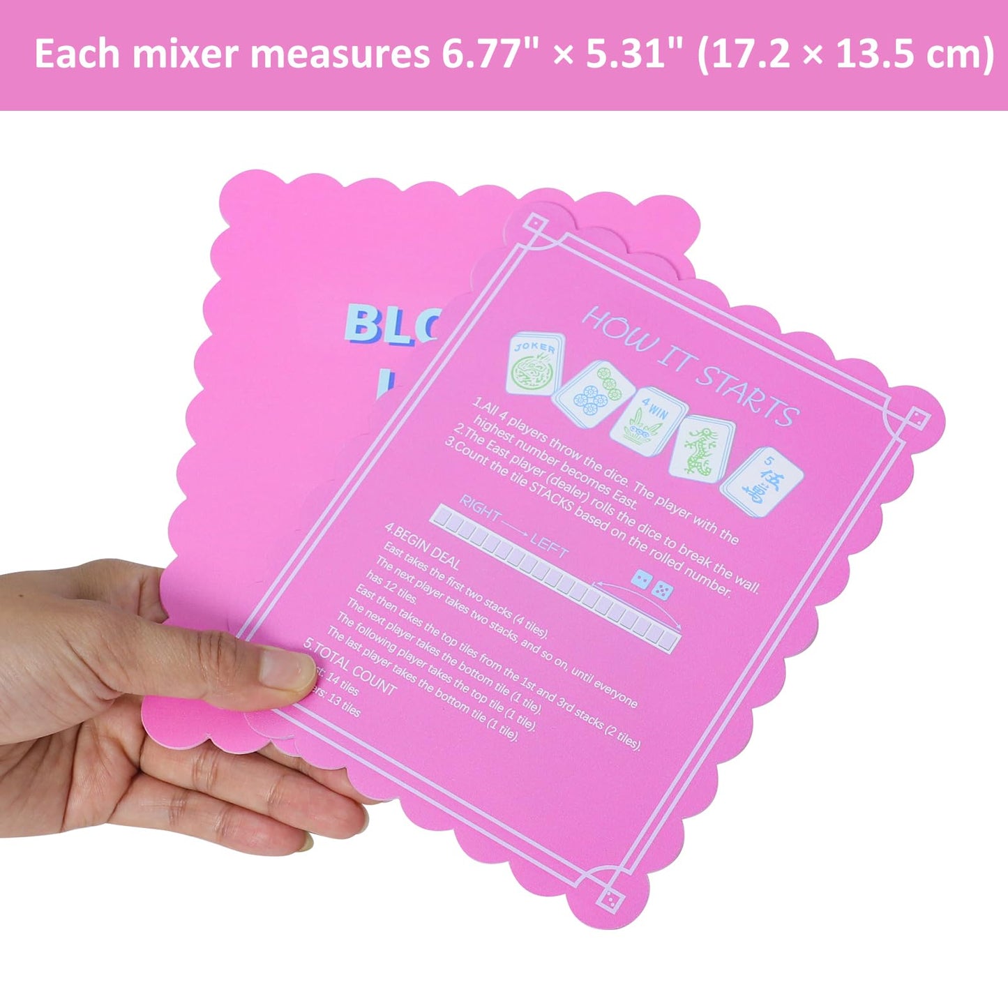 TIASUSAN 4-Piece Pink Printed Mahjong Tile Mixers with Instructions | Mahjong Shufflers
