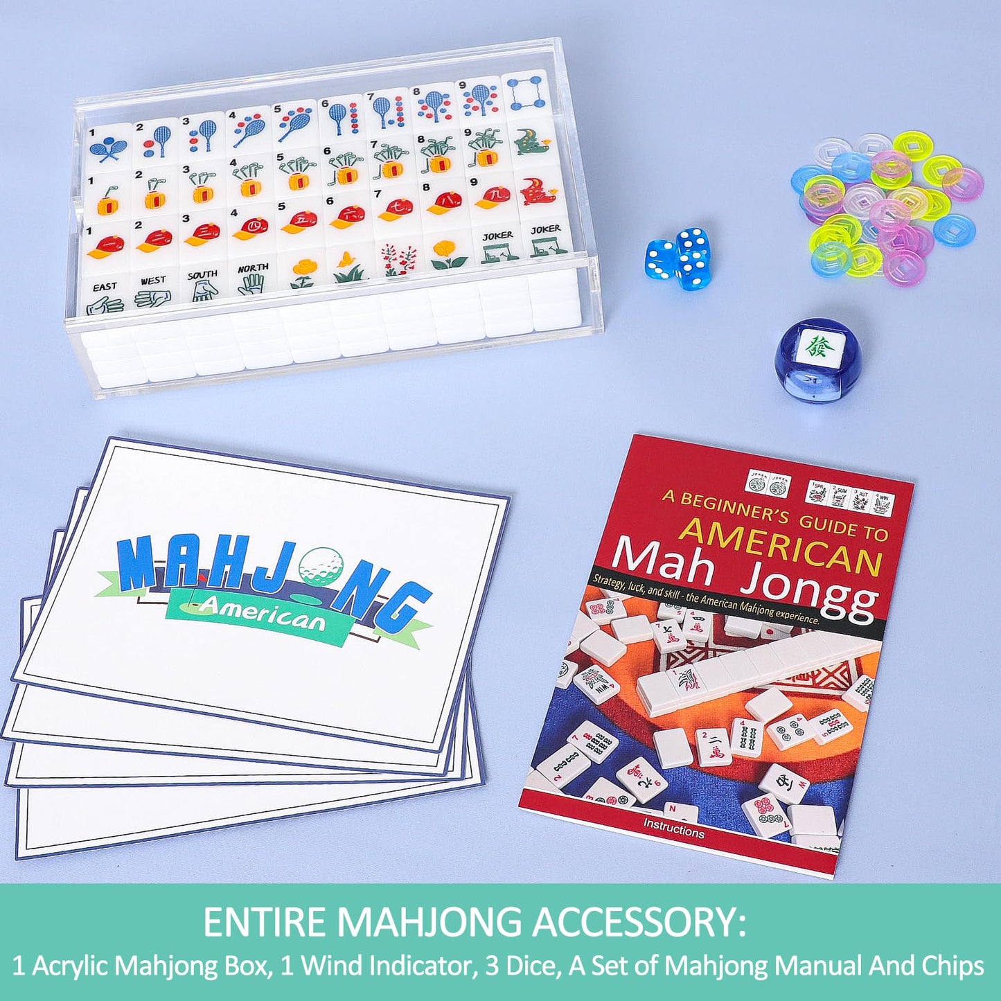 TIASUSAN American Mahjong Tile Set with Clear Acrylic Box – 160 Tiles & Accessories