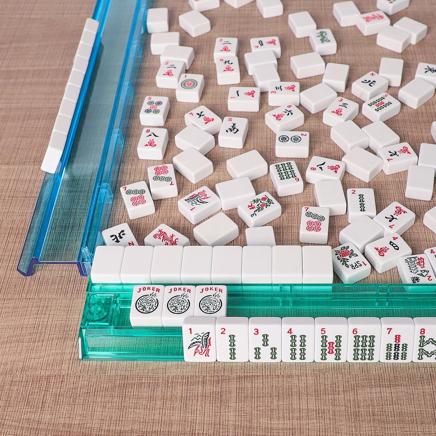 TIASUSAN American Mahjong Game Set – 166 Light Green Tiles, Blue Bag, 4 Racks & Pushers