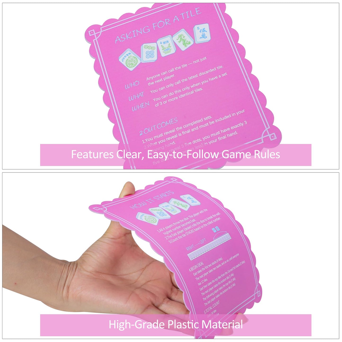 TIASUSAN 4-Piece Pink Printed Mahjong Tile Mixers with Instructions | Mahjong Shufflers