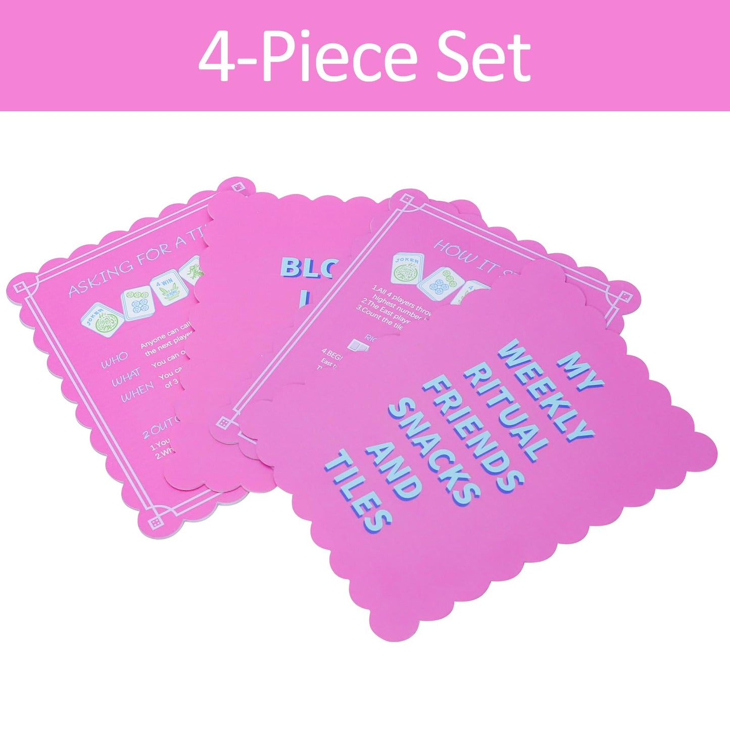 TIASUSAN 4-Piece Pink Printed Mahjong Tile Mixers with Instructions | Mahjong Shufflers
