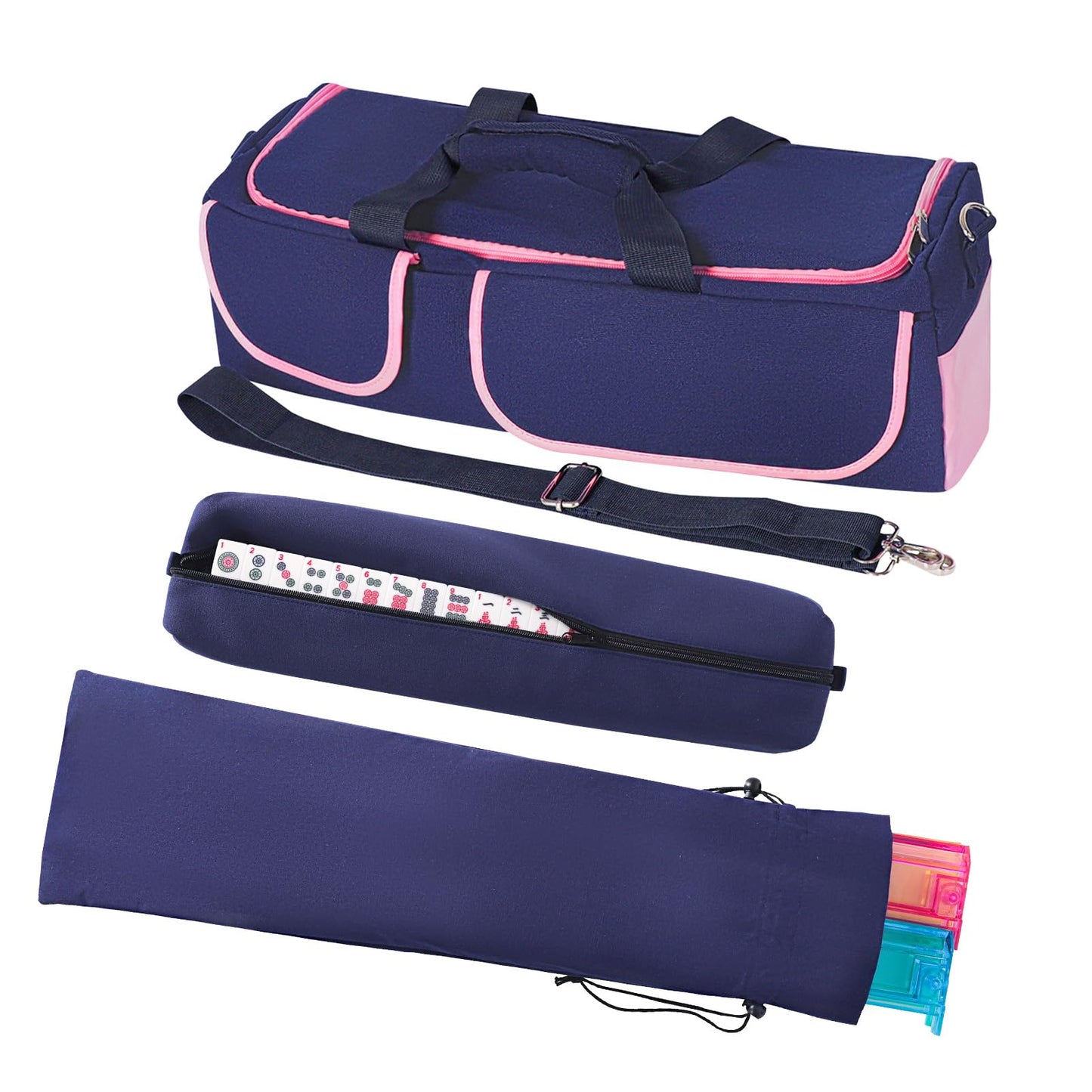 TIASUSAN Empty American Mahjong Set Bag – All-in-One Storage Case with Racks and Tiles
