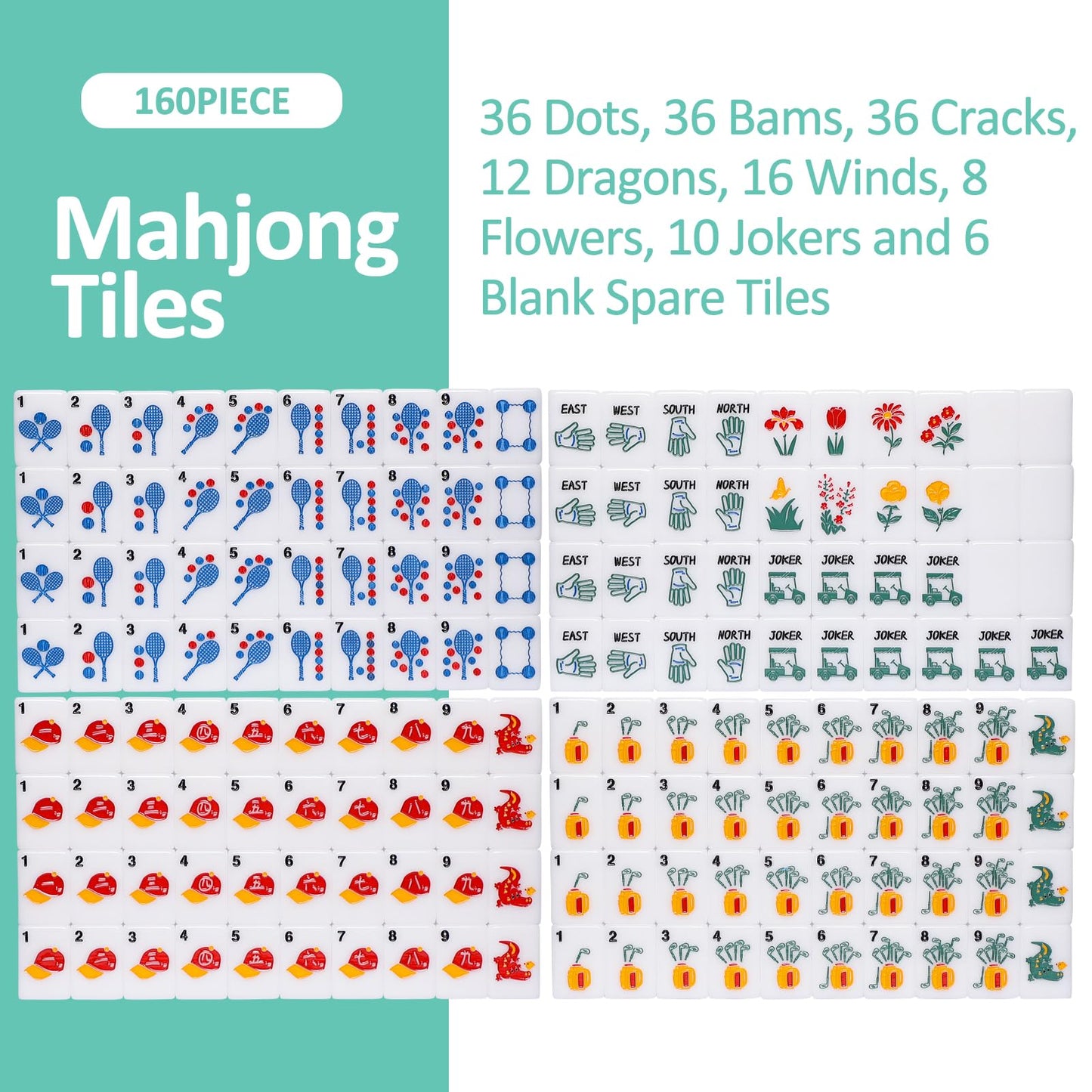 TIASUSAN American Mahjong Tile Set with Clear Acrylic Box – 160 Tiles & Accessories
