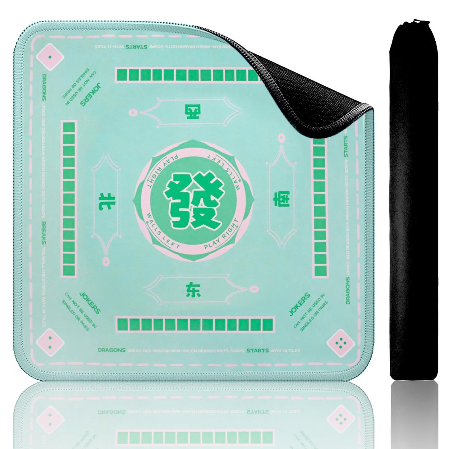 TIASUSAN Green Mahjong Learning Mat 33x33 in. with Carry Bag – Anti-Slip & Noise-Reducing