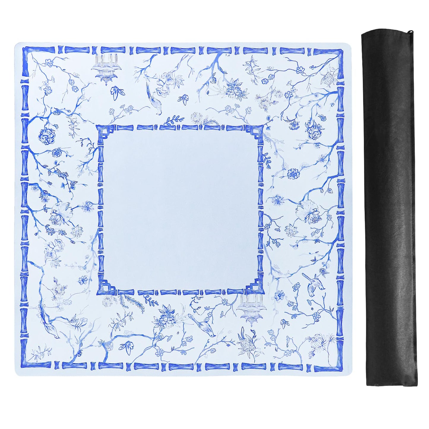 TIASUSAN Large Blue Mahjong Mat 31.5” x 31.5” with Carry Bag – Anti-Slip, Noise-Reducing Table Cover