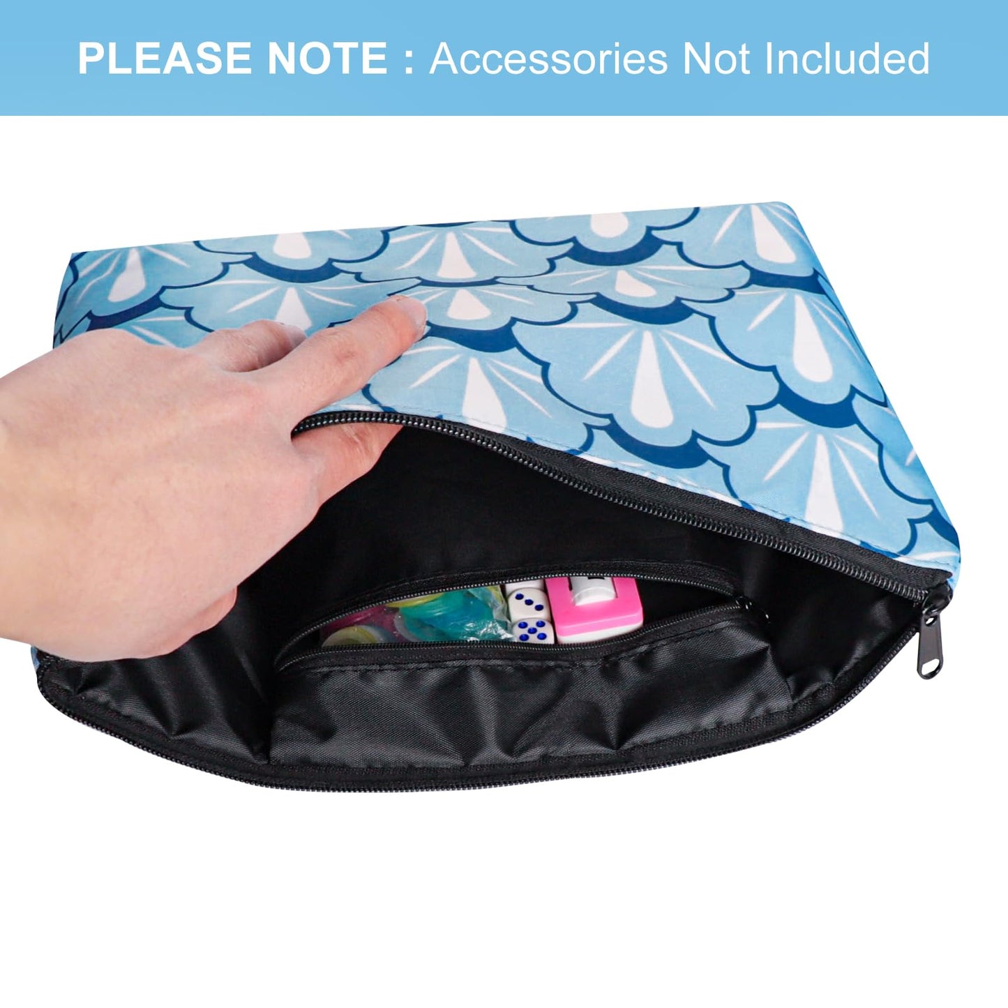 TIASUSAN American Mahjong Empty Bag – Blue Printed Tile Case (13x7 Inches)