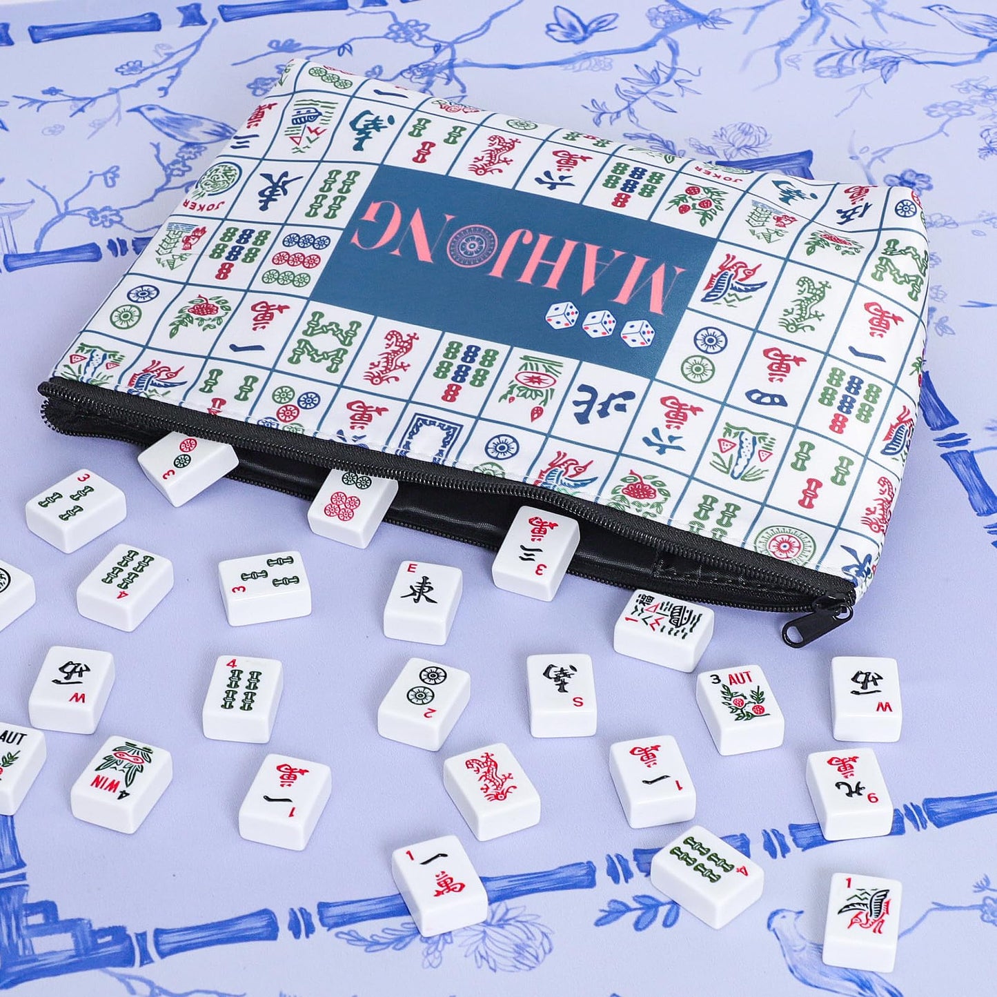 TIASUSAN Empty Printed Mahjong Bag for American Set – Carrying Bag with Racks and Sleeves