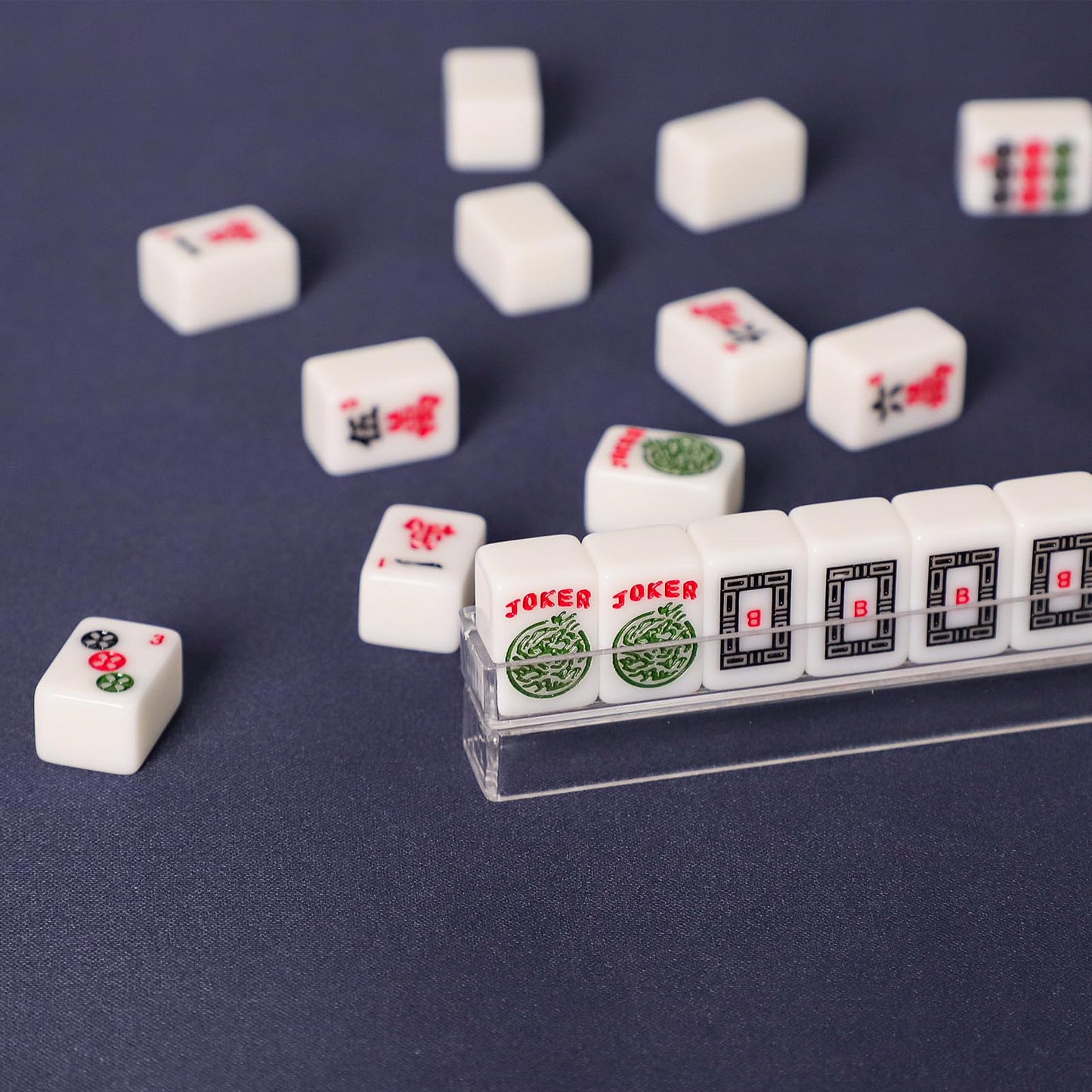 TIASUSAN Travel Mini American Mahjong Set — 166 White Tiles, 4 Racks, Blue Printed Bag