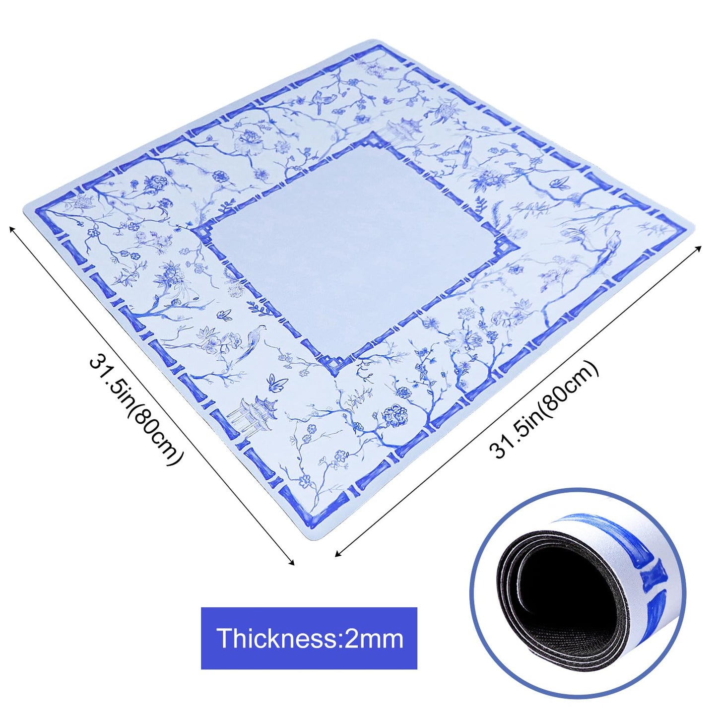 TIASUSAN Large Blue Mahjong Mat 31.5” x 31.5” with Carry Bag – Anti-Slip, Noise-Reducing Table Cover