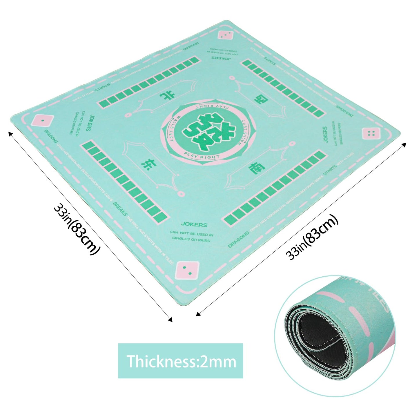 TIASUSAN Green Mahjong Learning Mat 33x33 in. with Carry Bag – Anti-Slip & Noise-Reducing