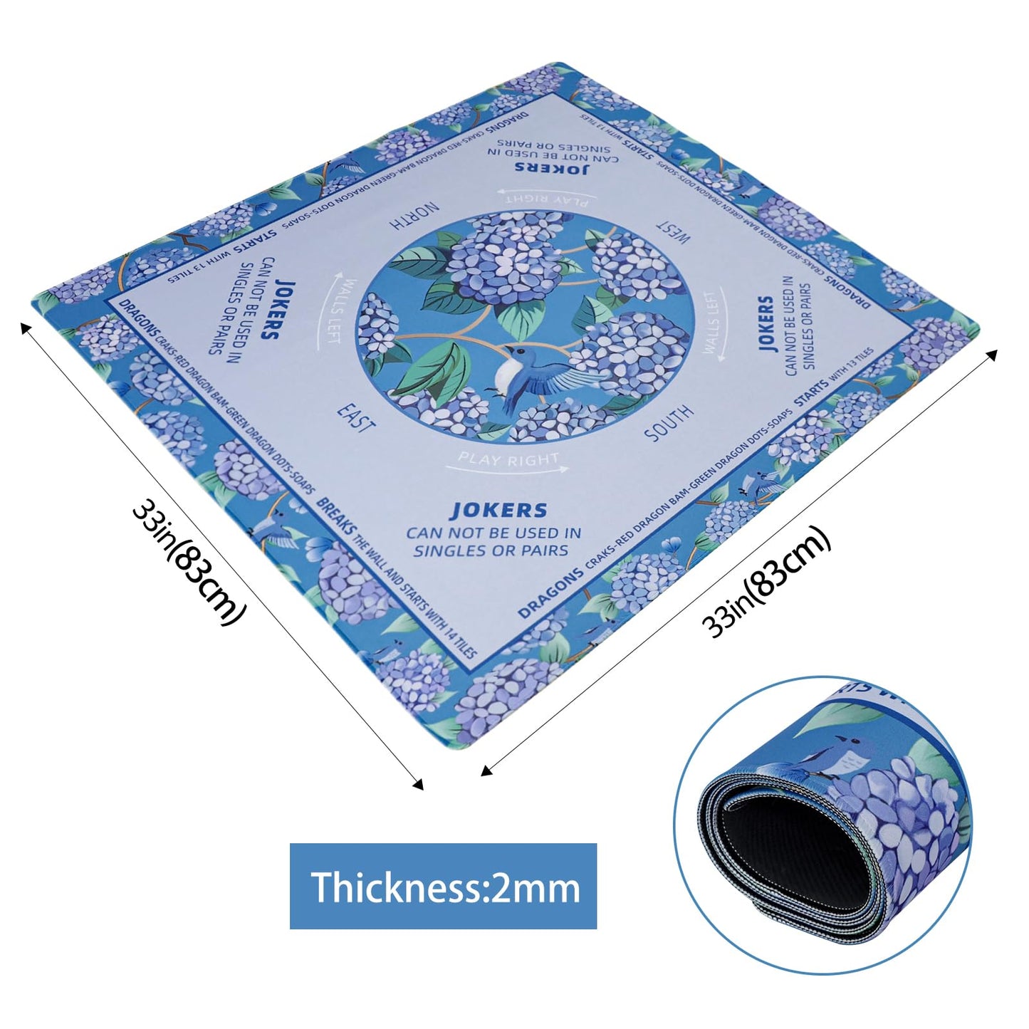 TIASUSAN Blue Mahjong Learning Mat 33x33 Inches – Anti-Slip, Noise-Reducing, Carry Bag Included