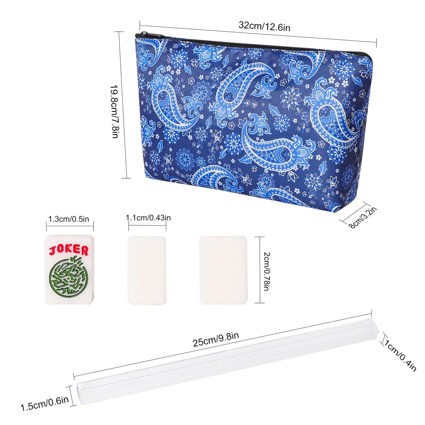 TIASUSAN Travel Mini American Mahjong Set — 166 White Tiles, 4 Racks, Blue Printed Bag