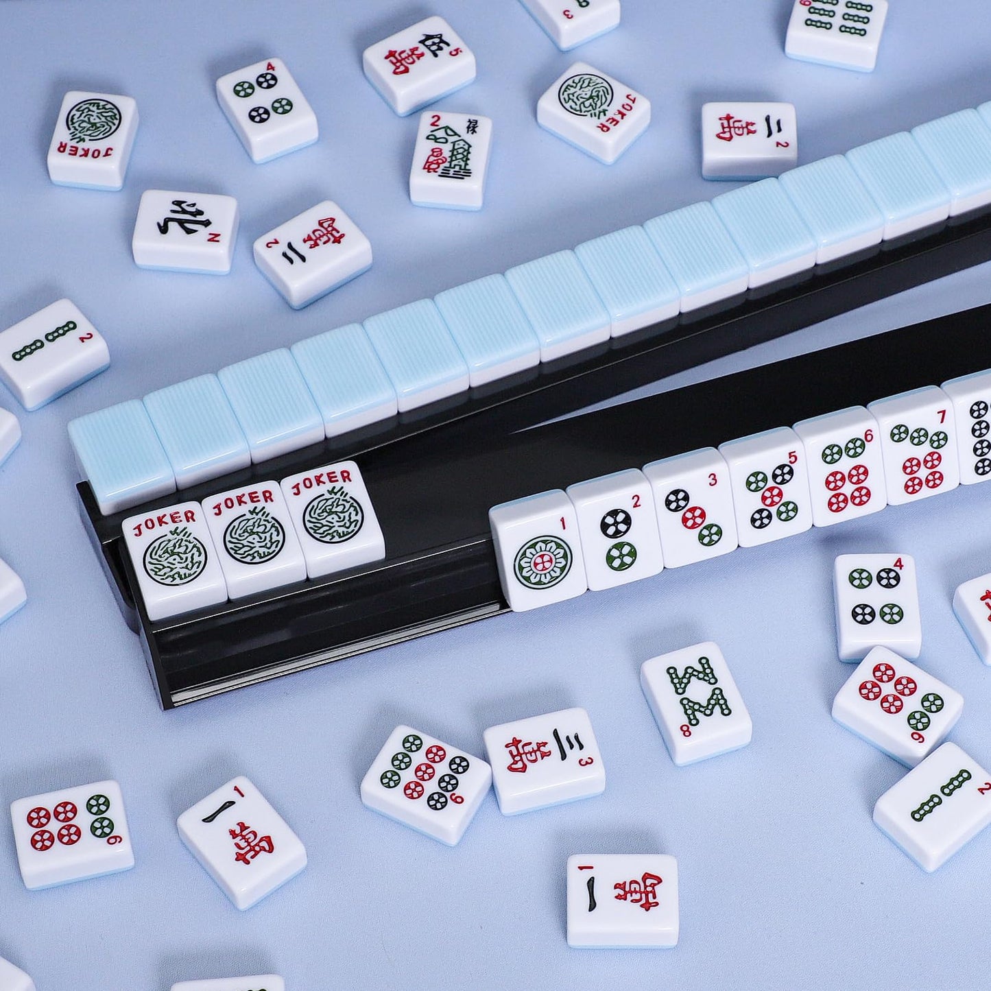 TIASUSAN 4-Pack Mahjong Racks with Pushers - Black | American Tile Organizer