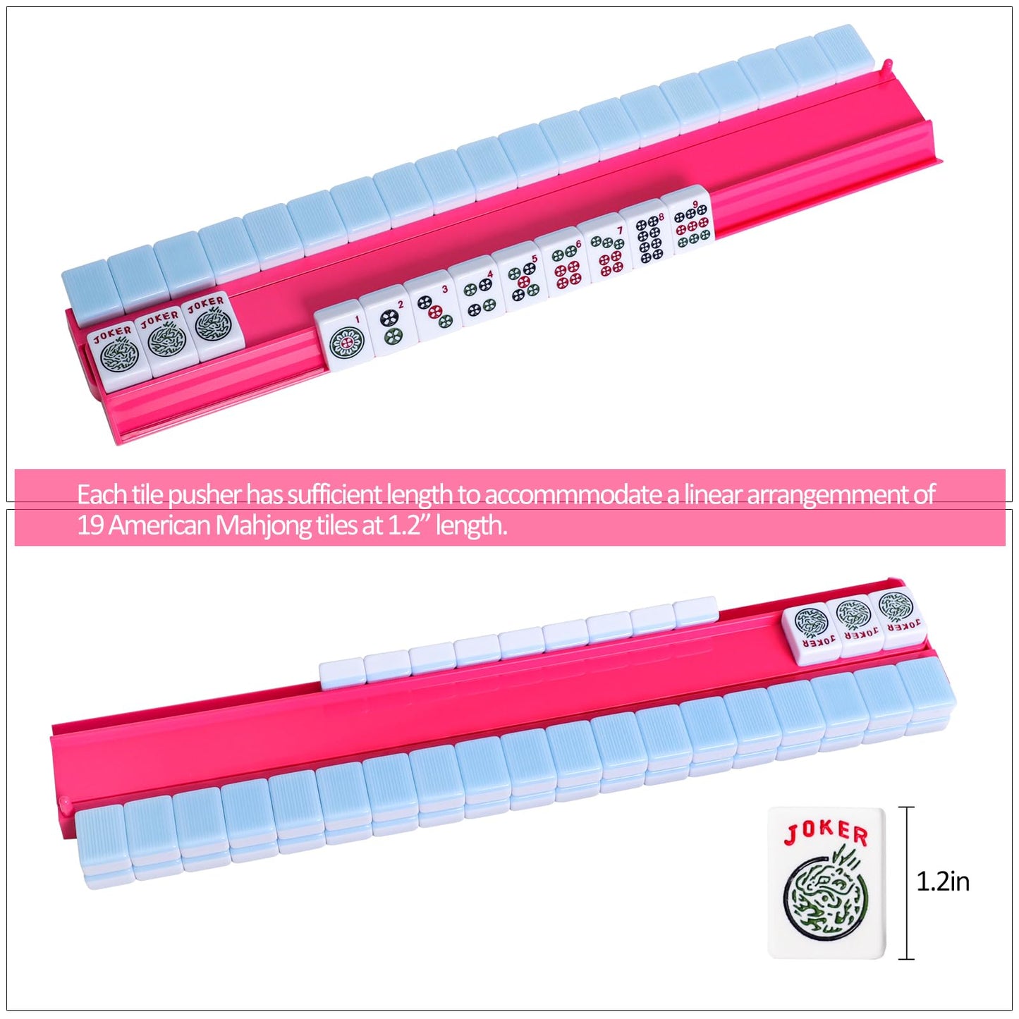 TIASUSAN 4PCS Mahjong Racks with Pushers for 166 American Mahjong Tiles | All-in-One Tile Rack Set