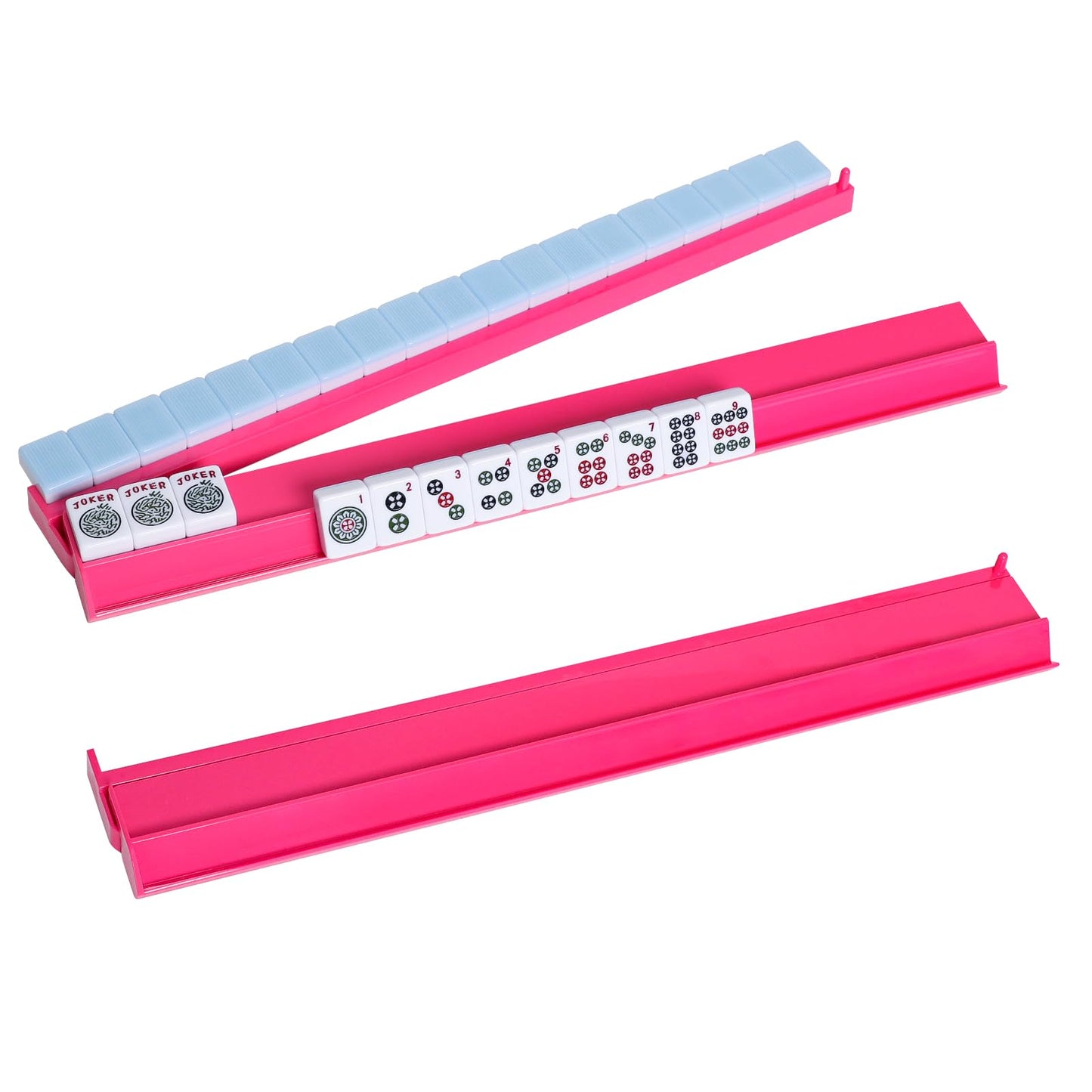 TIASUSAN 4PCS Mahjong Racks with Pushers for 166 American Mahjong Tiles | All-in-One Tile Rack Set