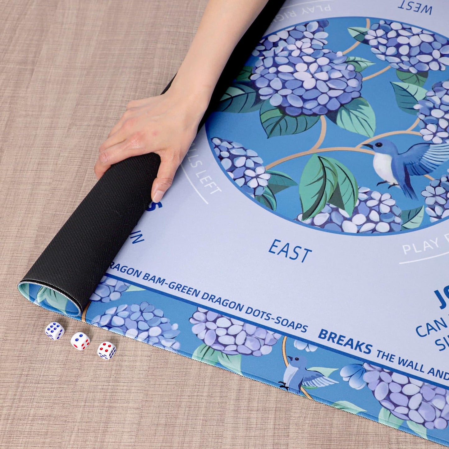 TIASUSAN Blue Mahjong Learning Mat 33x33 Inches – Anti-Slip, Noise-Reducing, Carry Bag Included