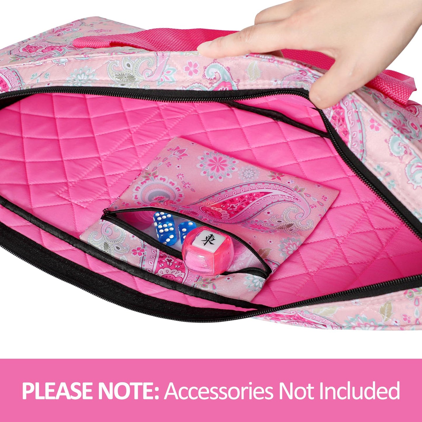 TIASUSAN Pink Mahjong Bag (Empty Bag Only) – American Mahjong Set Carrying Bag with Two Wrappers