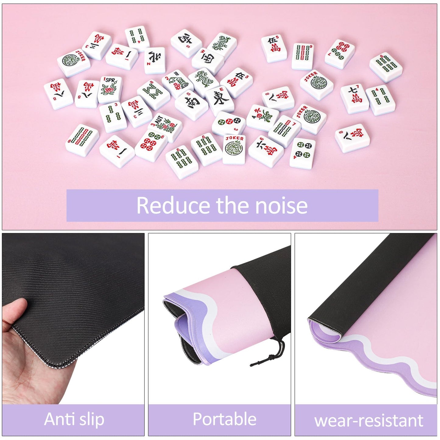 TIASUSAN Pink Mahjong Mat 31.5 by 31.5 inches – Anti Slip with Carry Bag