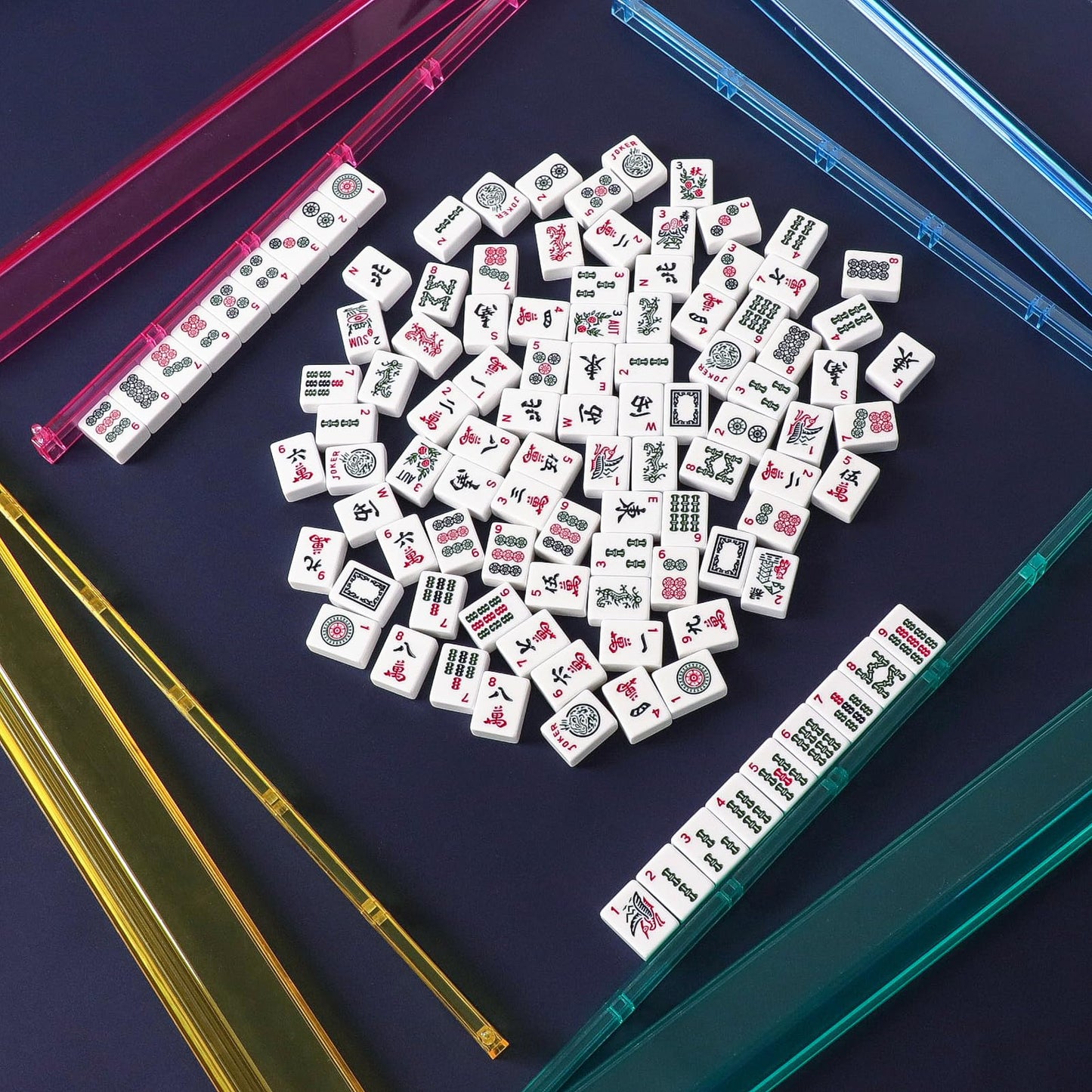 TIASUSAN American Mahjong Game Set — 166 Tiles, Blue Bag, 4 Racks & Pushers