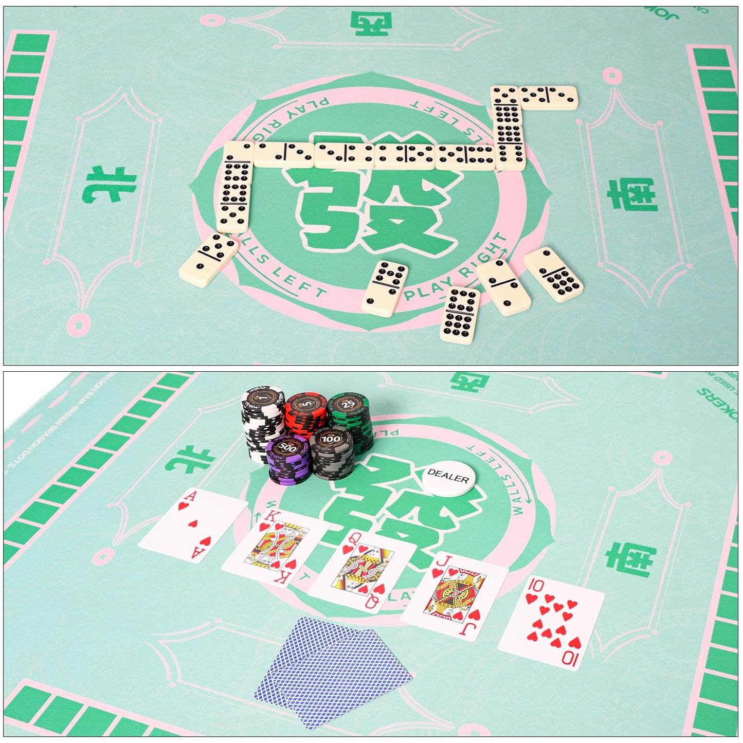 TIASUSAN Green Mahjong Learning Mat 33x33 in. with Carry Bag – Anti-Slip & Noise-Reducing