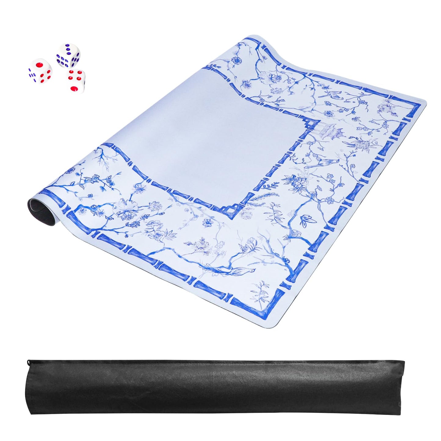 TIASUSAN Large Blue Mahjong Mat 31.5” x 31.5” with Carry Bag – Anti-Slip, Noise-Reducing Table Cover