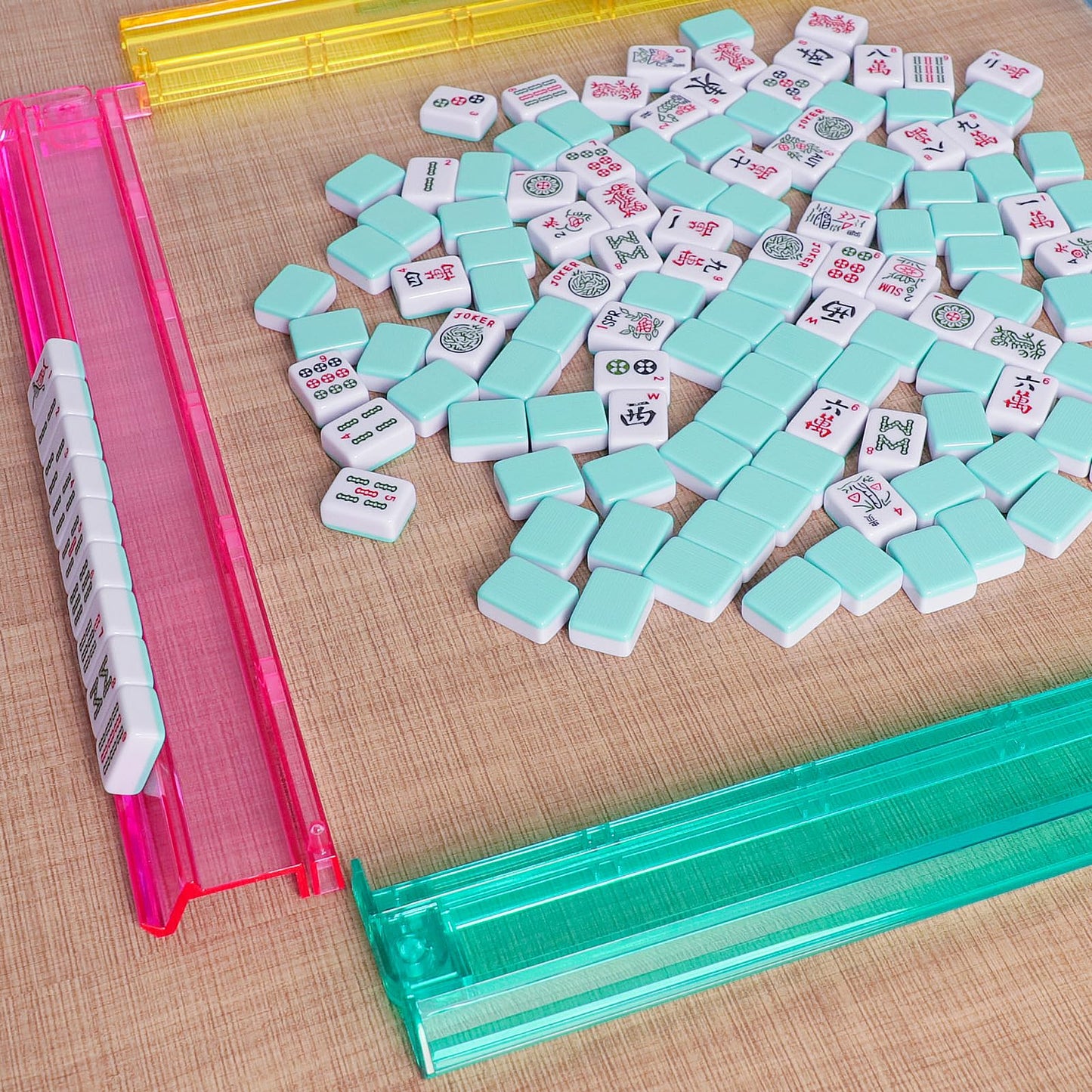 TIASUSAN American Mahjong Game Set – 166 Light Green Tiles, Blue Bag, 4 Racks & Pushers