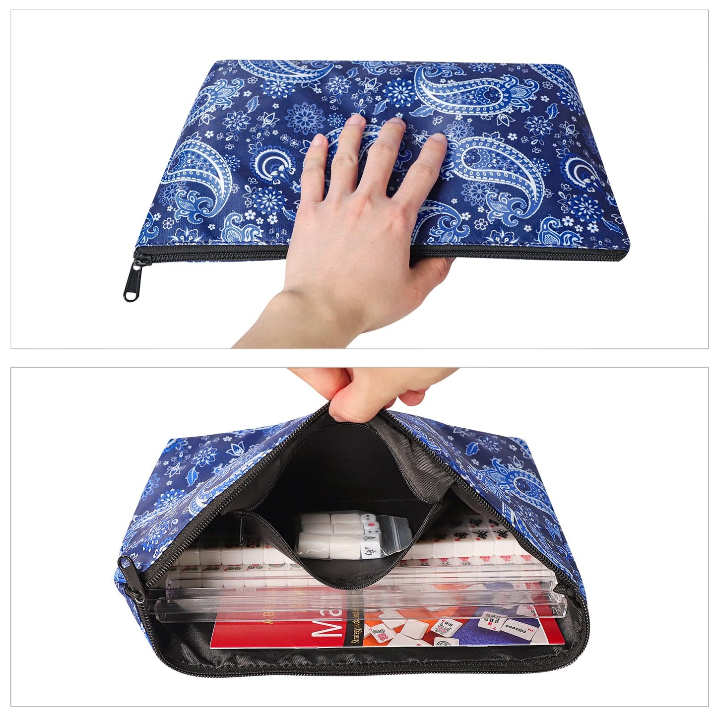 TIASUSAN Travel Mini American Mahjong Set — 166 White Tiles, 4 Racks, Blue Printed Bag