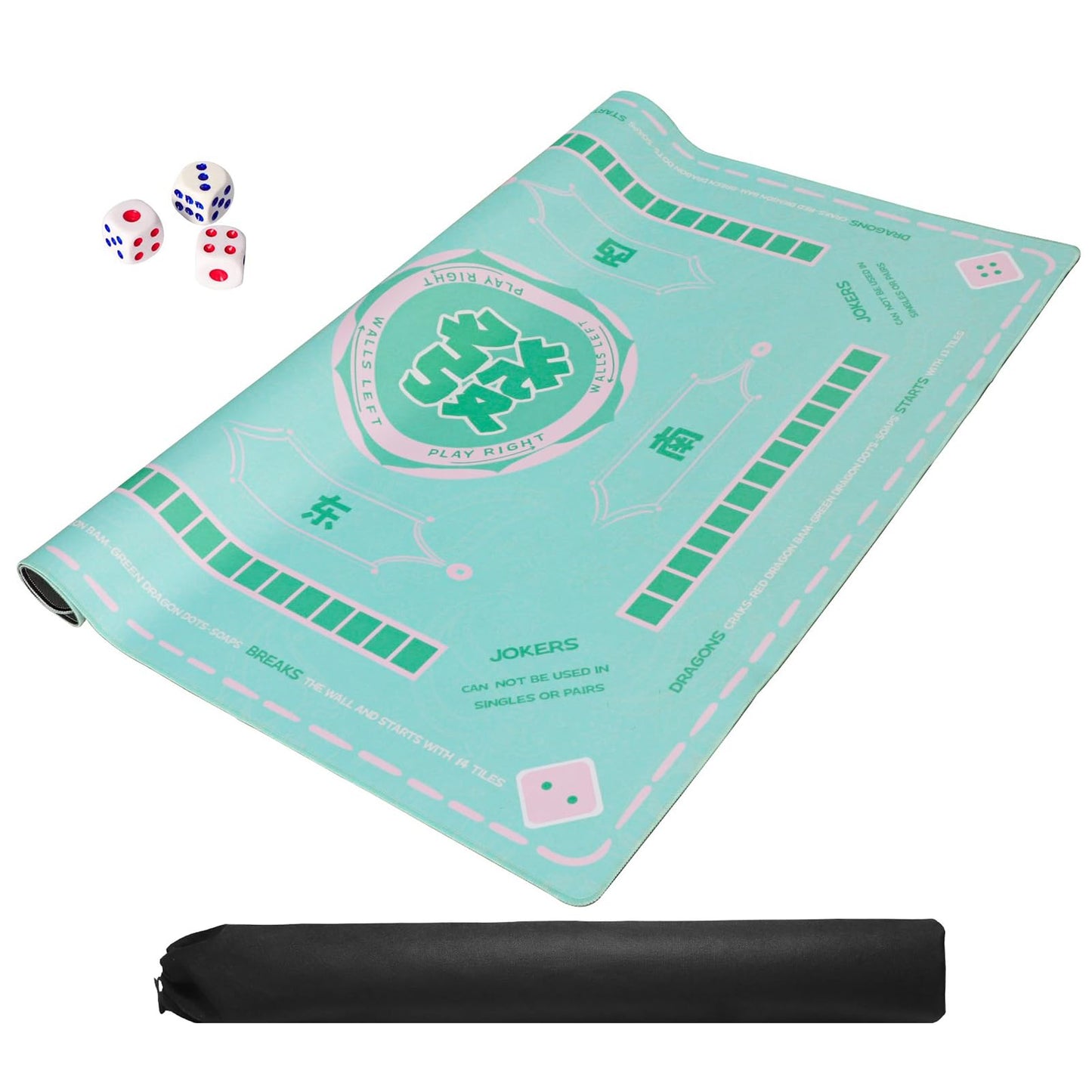 TIASUSAN Green Mahjong Learning Mat 33x33 in. with Carry Bag – Anti-Slip & Noise-Reducing