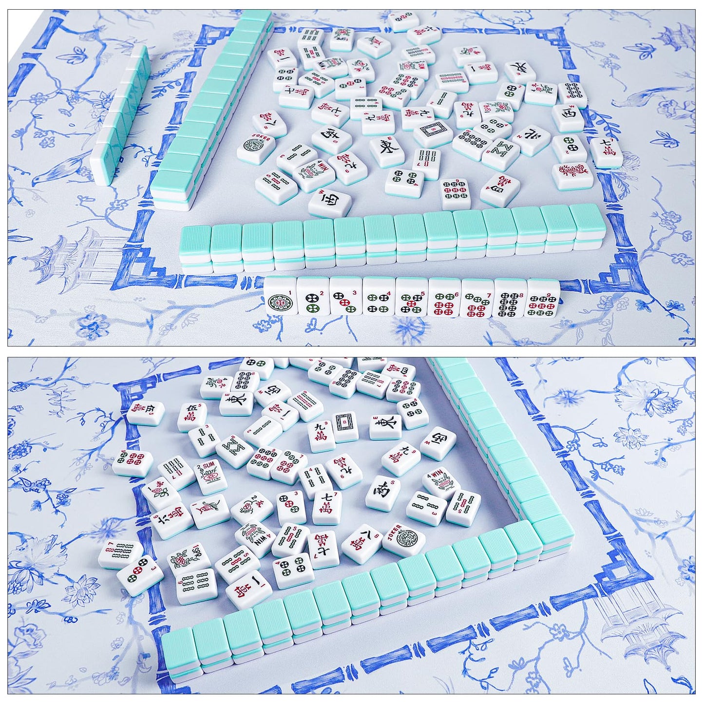 TIASUSAN Large Blue Mahjong Mat 31.5” x 31.5” with Carry Bag – Anti-Slip, Noise-Reducing Table Cover
