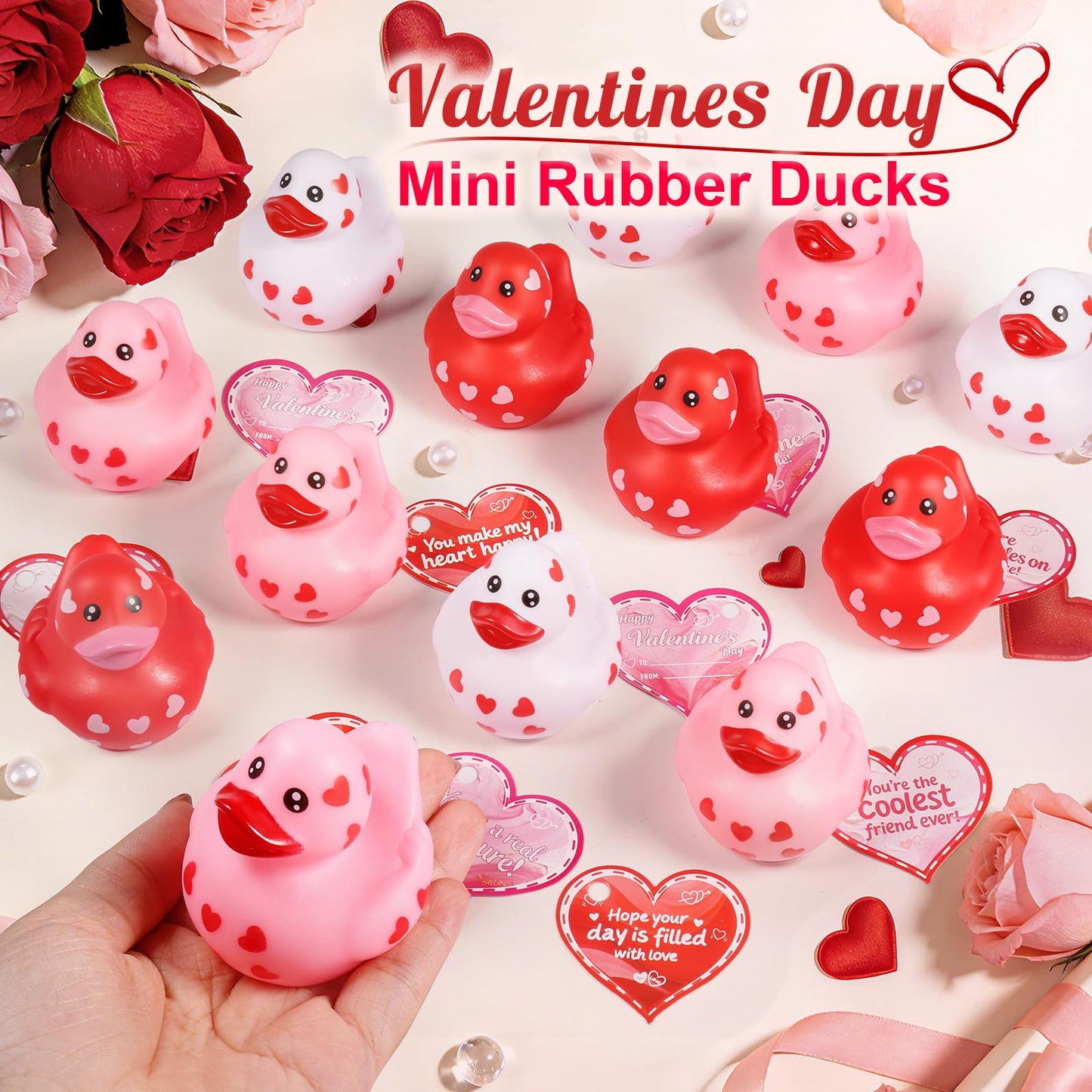 Tiaxidex 24-Pack Valentines Day Rubber Ducks – Heart-Themed Classroom Gifts & Party Favors