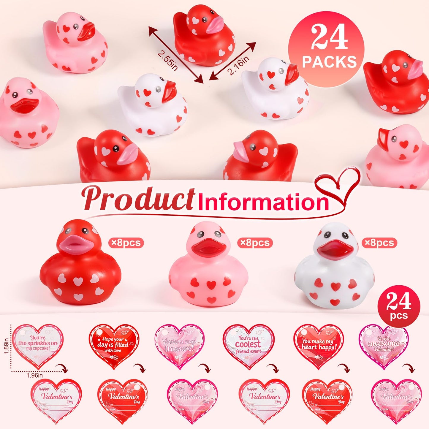 Tiaxidex 24-Pack Valentines Day Rubber Ducks – Heart-Themed Classroom Gifts & Party Favors