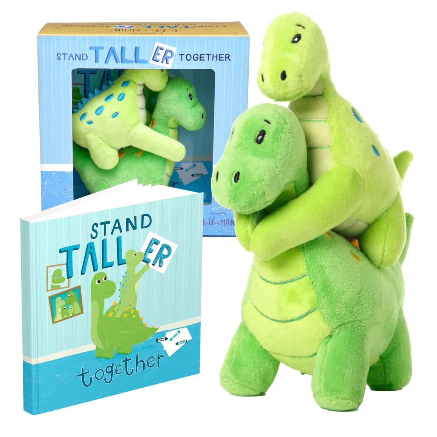 Tickle & Main Big Brother Dinosaur Plush Set – 3-Piece Sibling Gift with Stand Taller Together Book (Ages 2+)