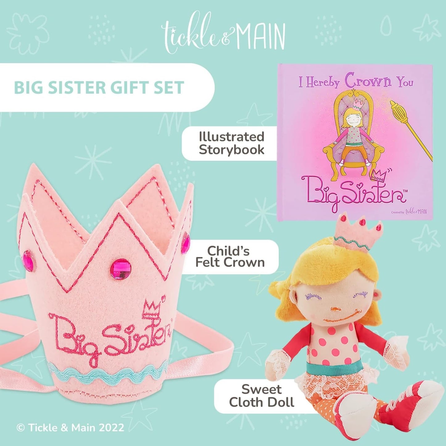 Tickle & Main Big Sister Gift Set – 3-Piece Kit with Storybook, Doll & Crown
