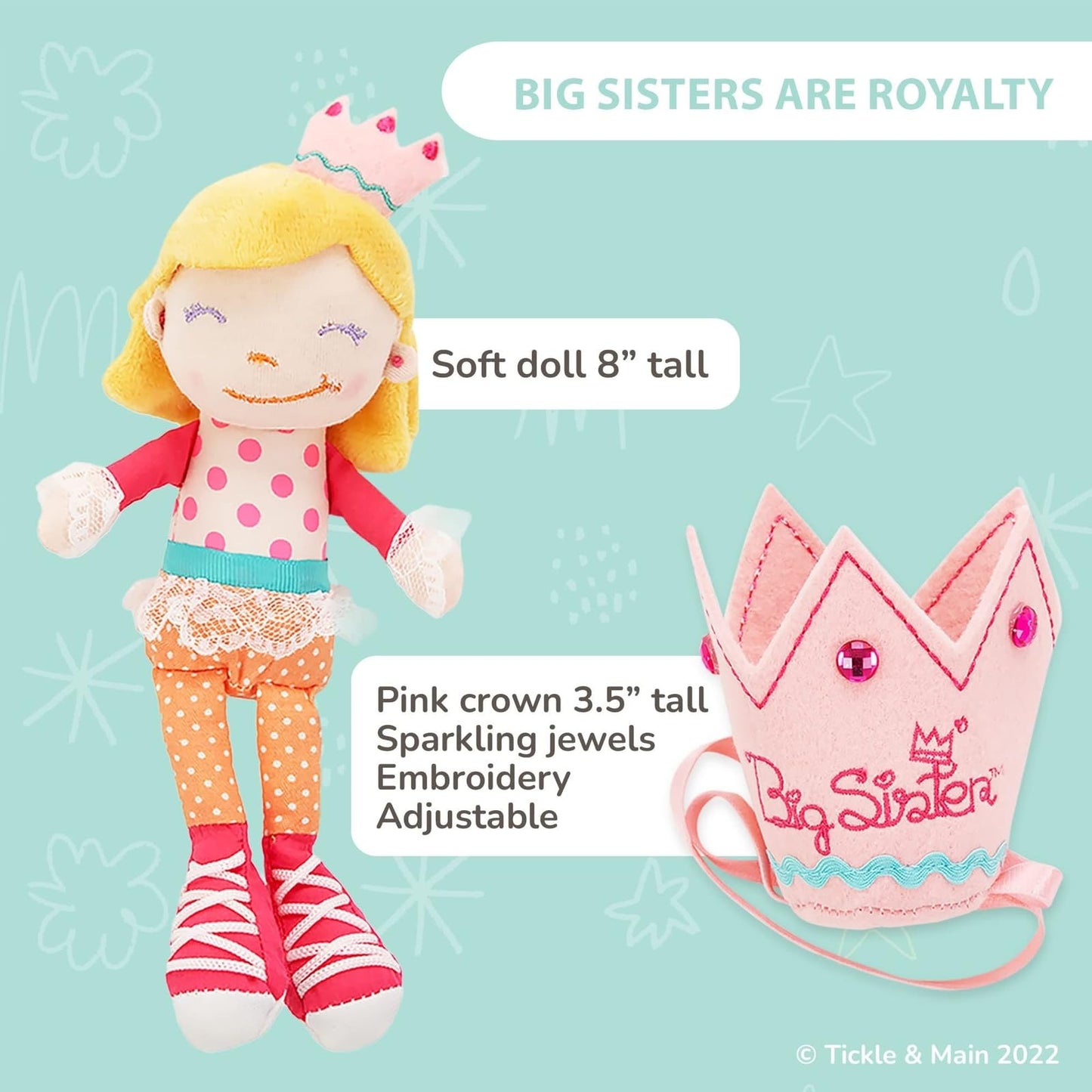 Tickle & Main Big Sister Gift Set – 3-Piece Kit with Storybook, Doll & Crown