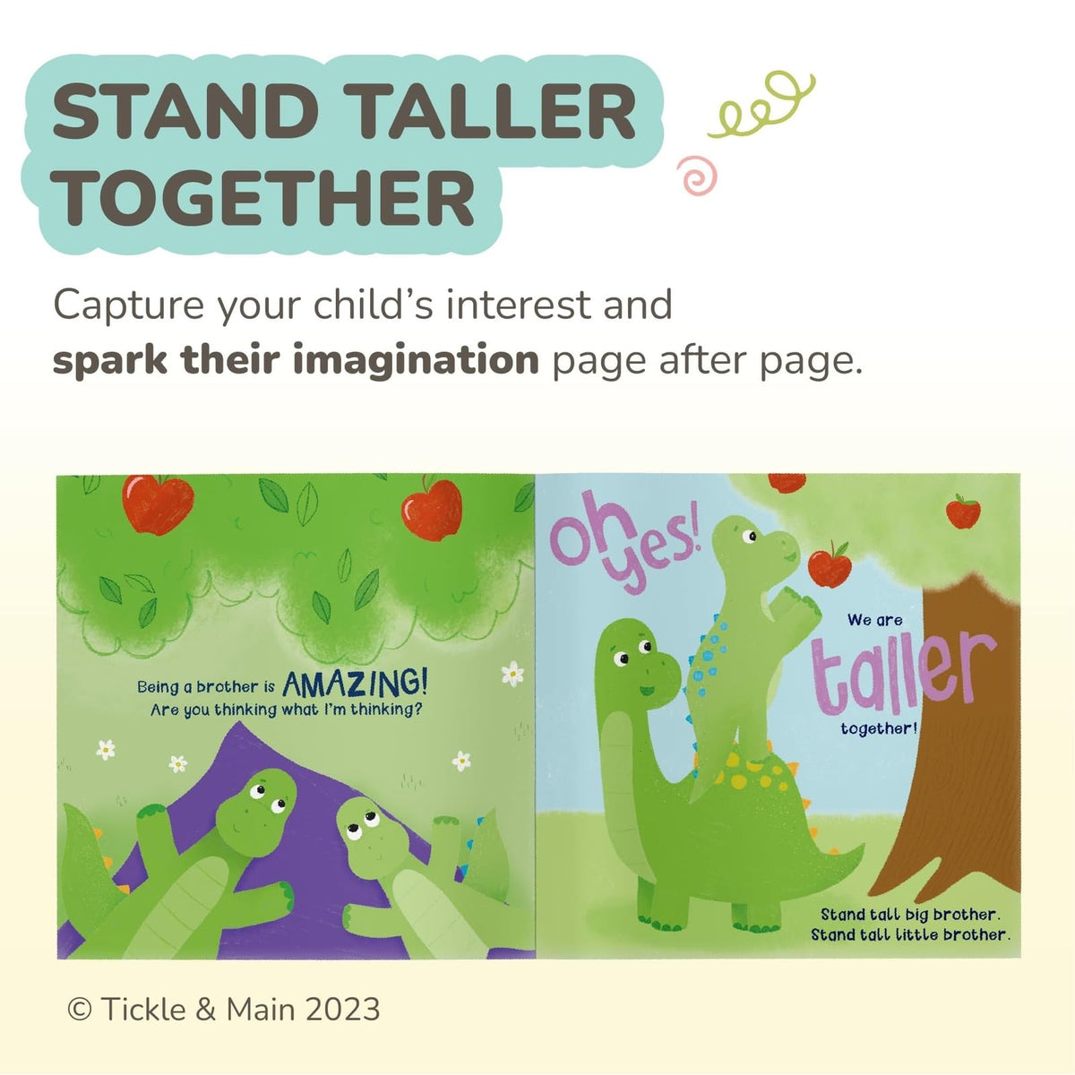 Tickle & Main Big Brother Dinosaur Plush Set – 3-Piece Sibling Gift with Stand Taller Together Book (Ages 2+)