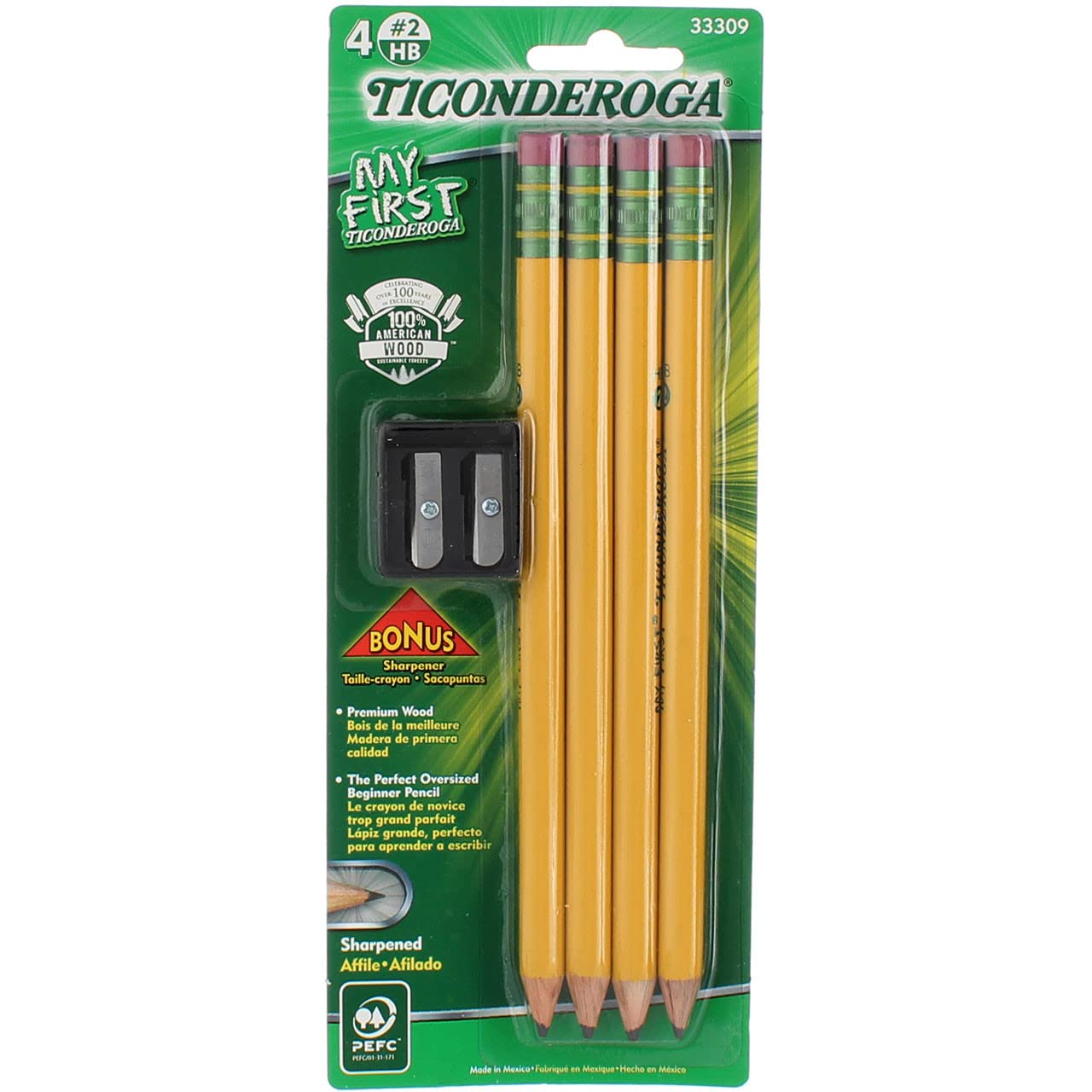 Ticonderoga My First Primary Pencil & Bonus Sharpener – 2 Pack | Beginner Writing Set