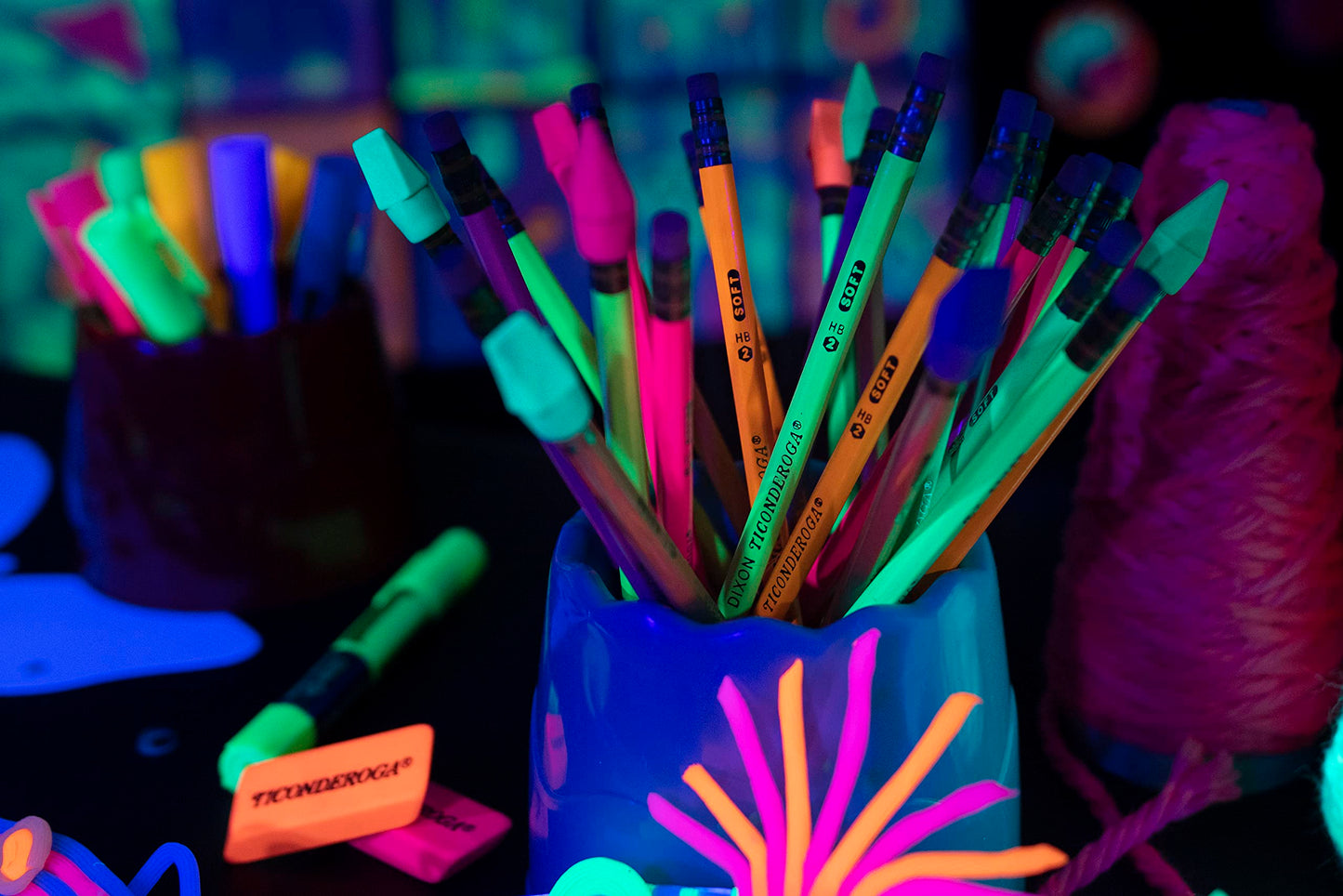 Ticonderoga Dixon Neon Erasers – 15-Piece Pencil Top & Hand-Held Set (38931) | Beveled, Latex-Free