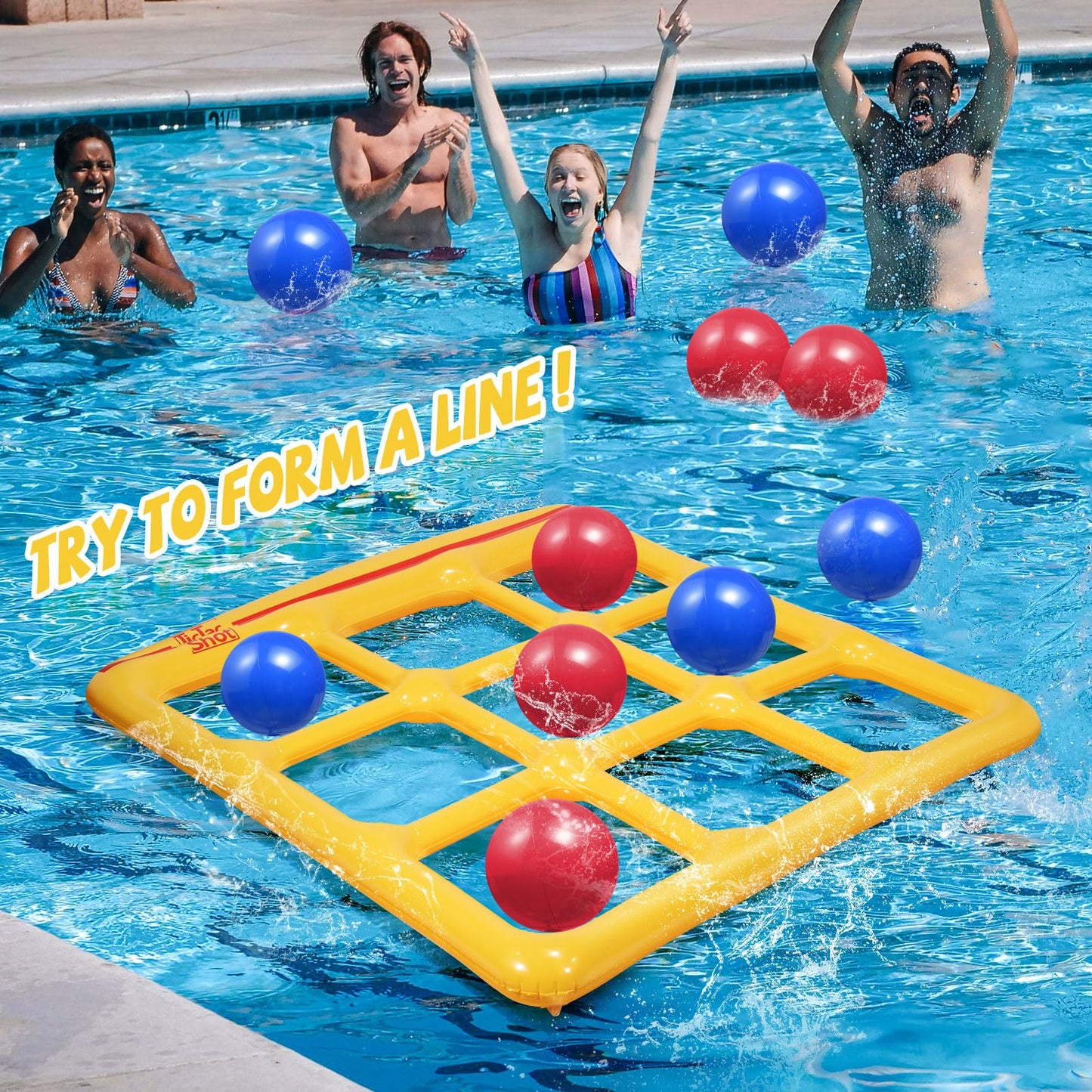 TicTac Shot Pool Toys – Inflatable Tic-Tac-Toe Set for 2–10 Players | Safe PVC