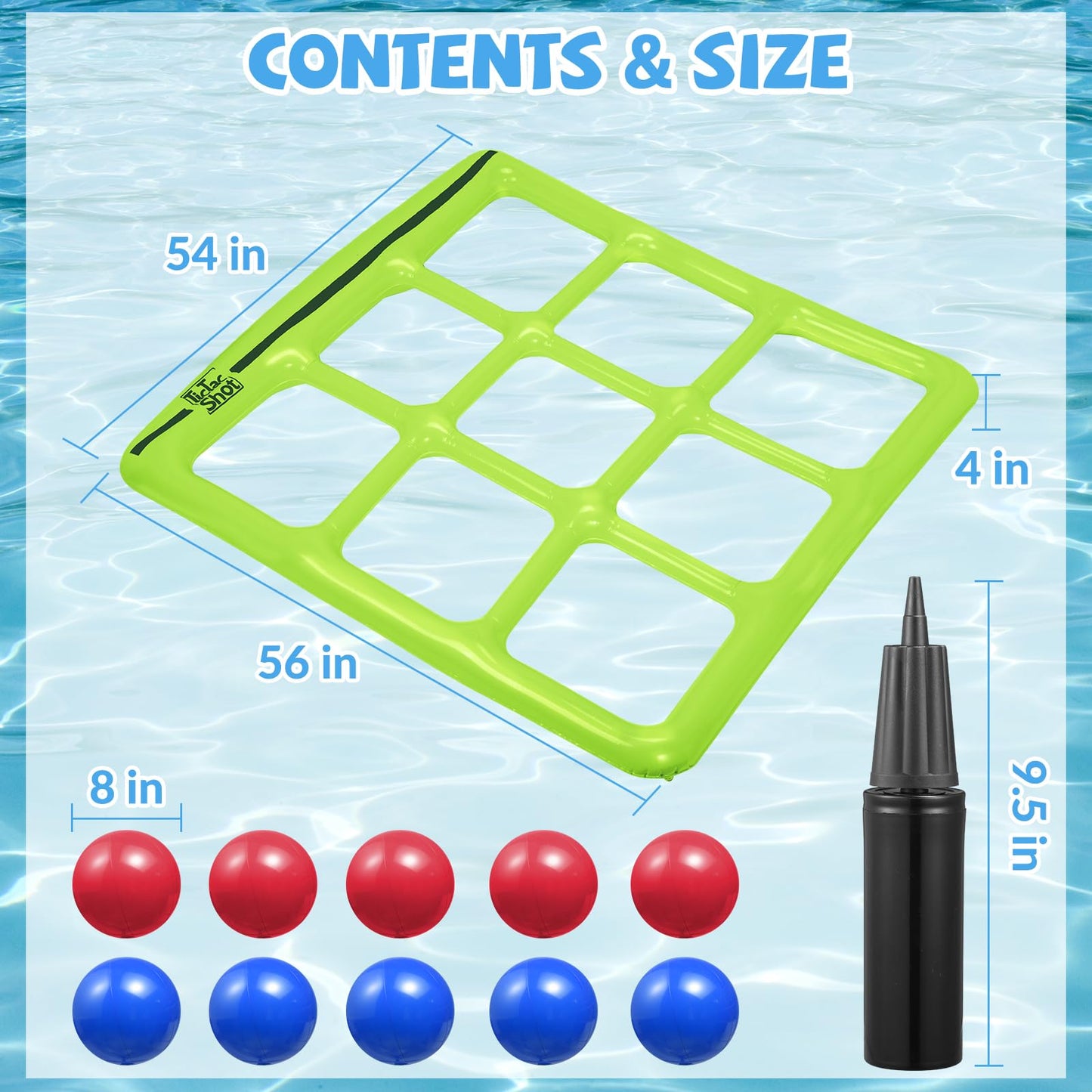 TicTac Shot Pool Toys - Inflatable Tic-Tac-Toe Game for 2-10 Players