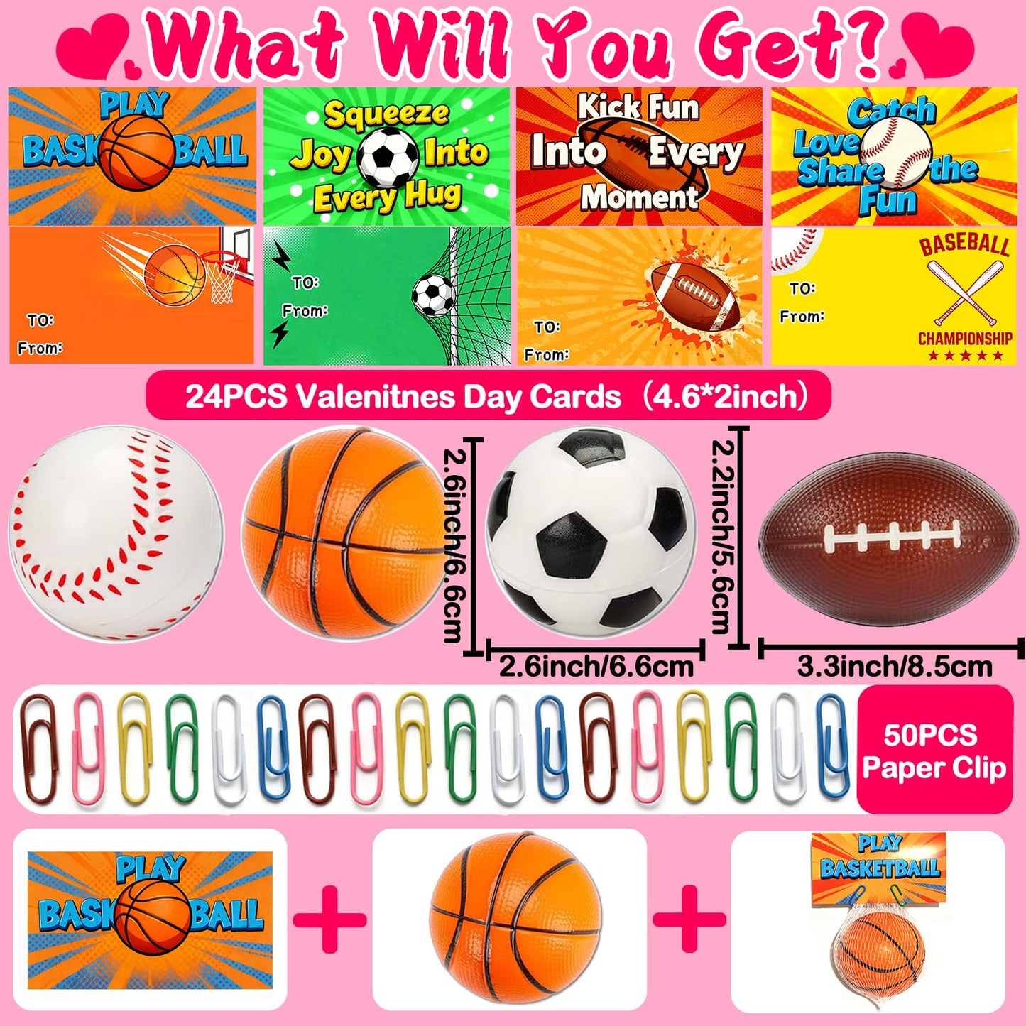 Tidesiok 24 Pack Sports Stress Balls & Valentines Cards – Classroom Gifts & Party Favors