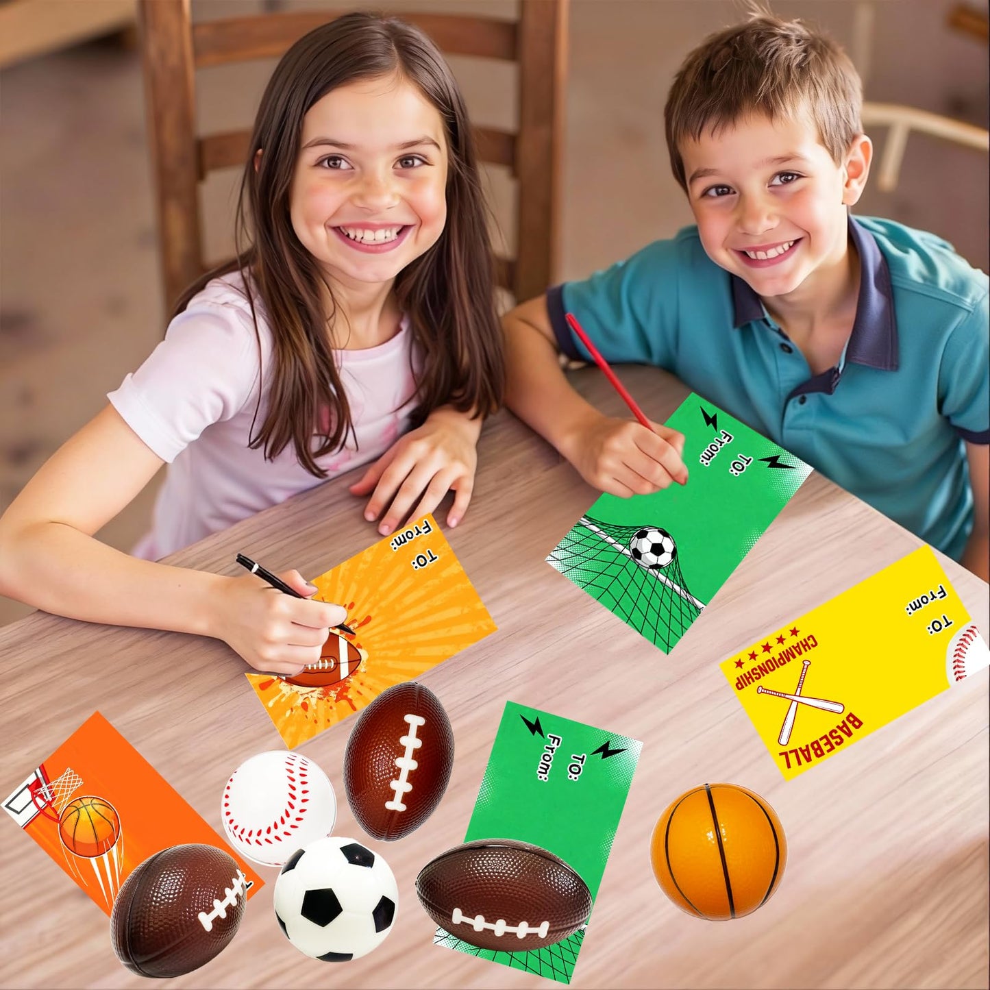 Tidesiok 24 Pack Sports Stress Balls & Valentines Cards – Classroom Gifts & Party Favors