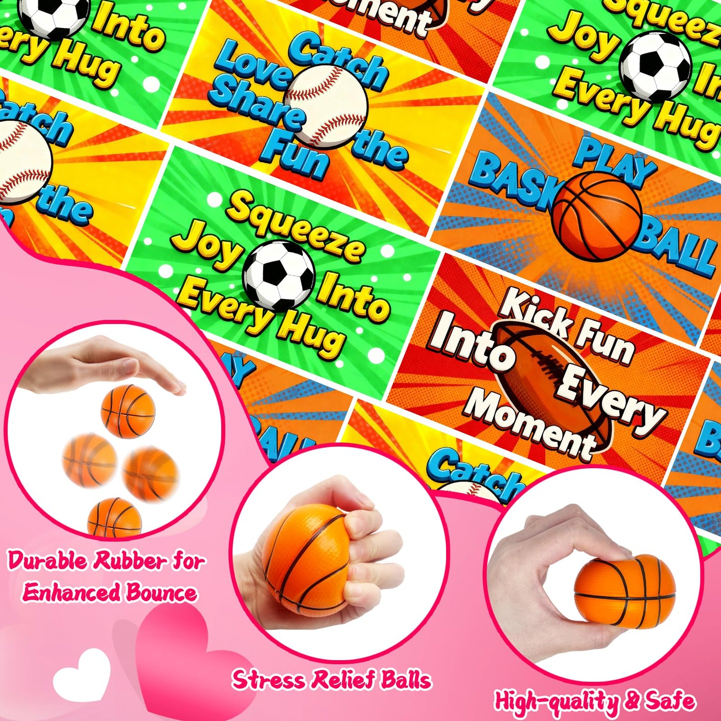 Tidesiok 24 Pack Sports Stress Balls & Valentines Cards – Classroom Gifts & Party Favors