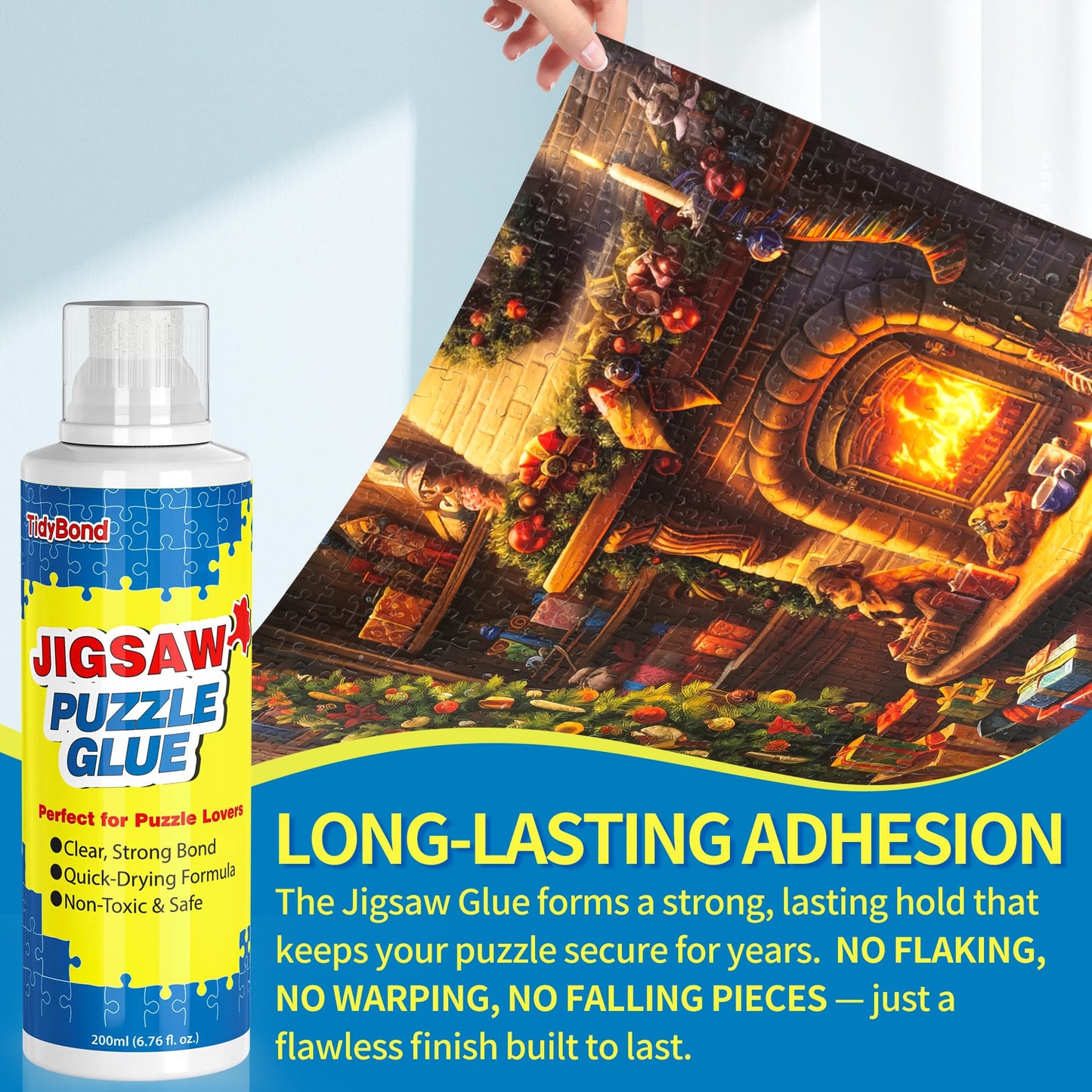 Tidybond Jigsaw Puzzle Glue with Sponge Tip & Squeegee – Clear, Fast-Drying Puzzle Sealer for 1000/3000/5000 Piece Puzzles (200ml)