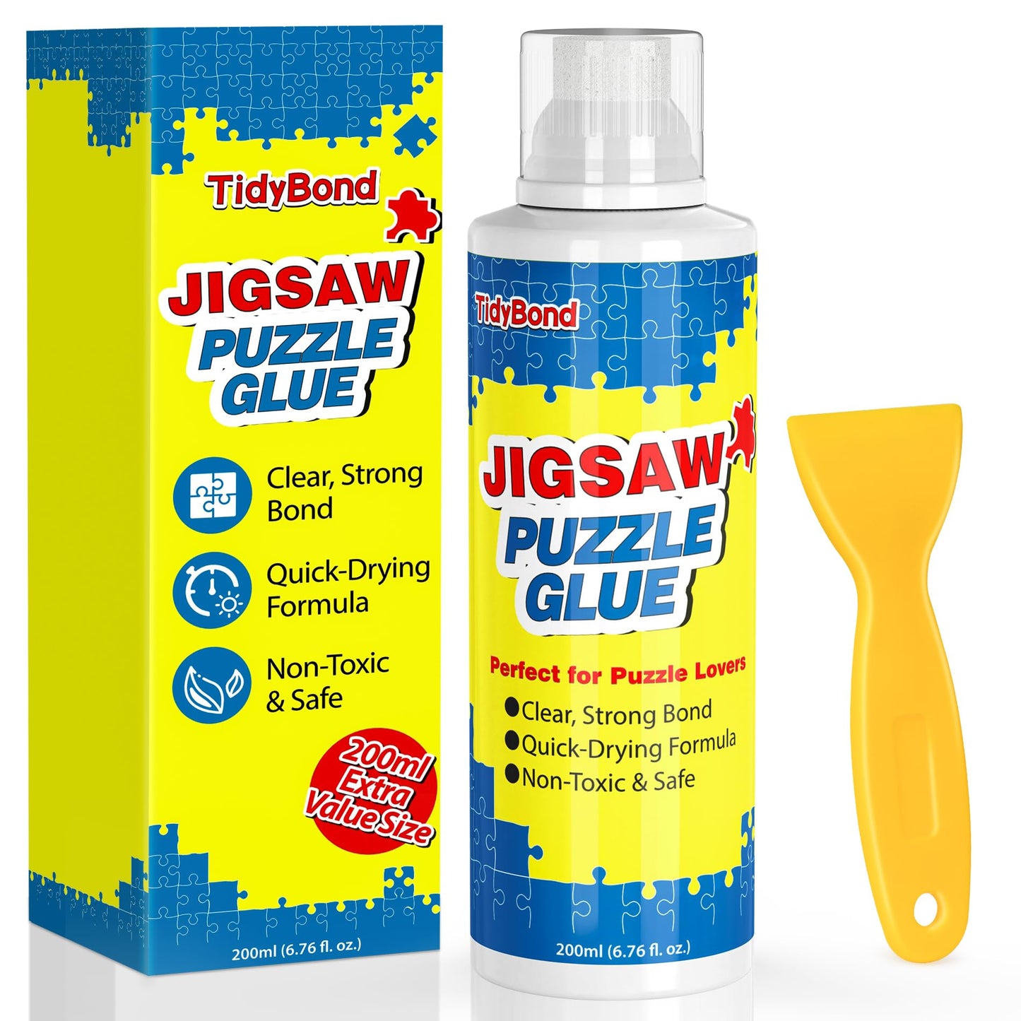 Tidybond Jigsaw Puzzle Glue with Sponge Tip & Squeegee – Clear, Fast-Drying Puzzle Sealer for 1000/3000/5000 Piece Puzzles (200ml)