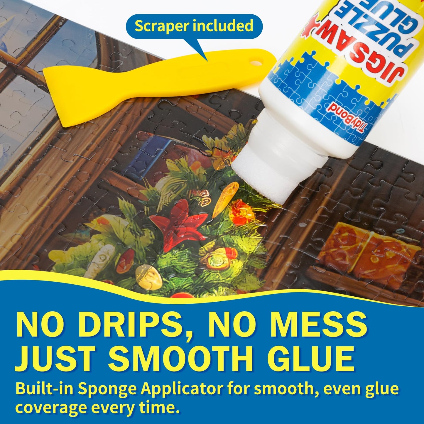 Tidybond Jigsaw Puzzle Glue with Sponge Tip & Squeegee – Clear, Fast-Drying Puzzle Sealer for 1000/3000/5000 Piece Puzzles (200ml)