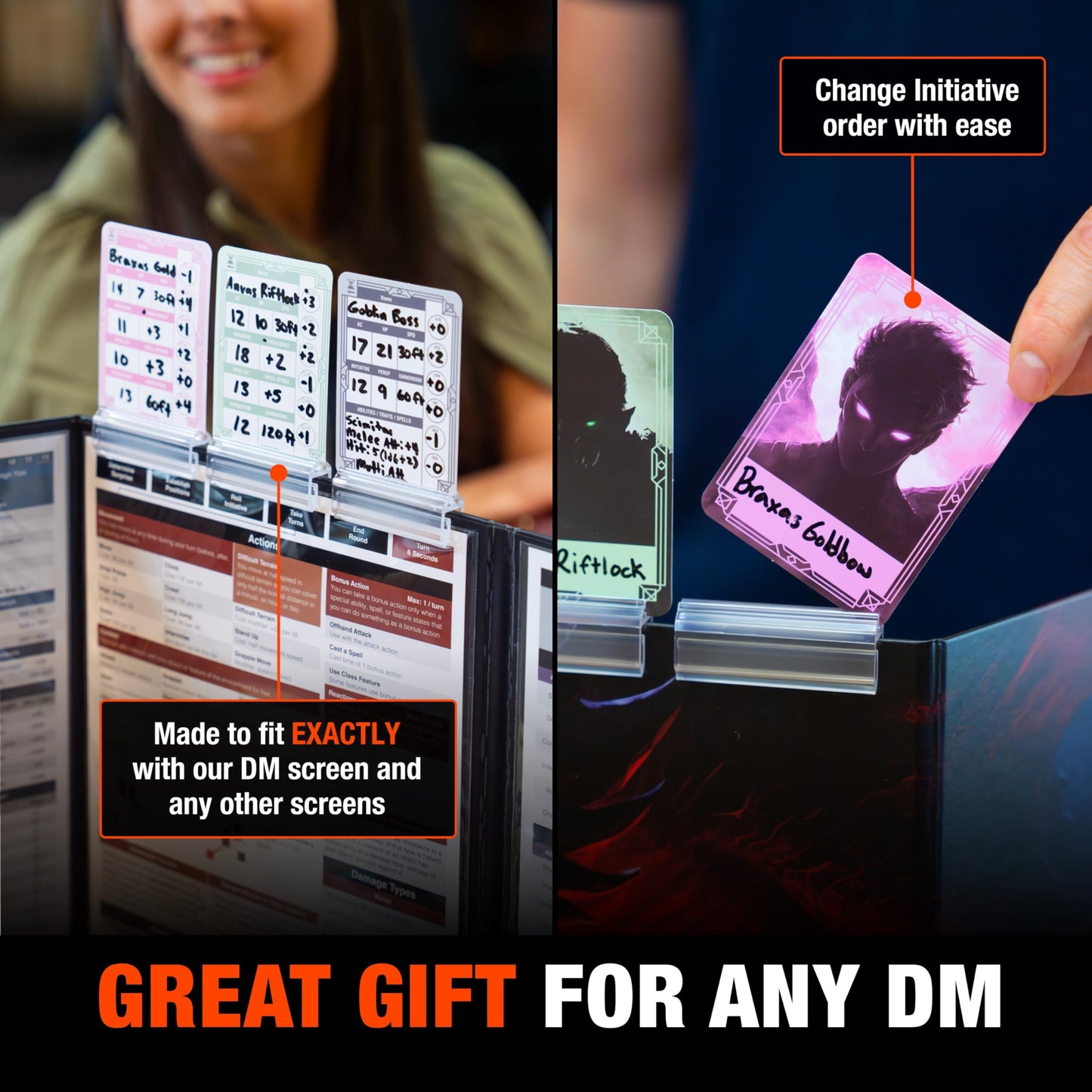 TIDYBOSS 50pcs Erasable DND Initiative Tracker | DM Screen Clips with Character & Monster Cards | TTRPG Accessories