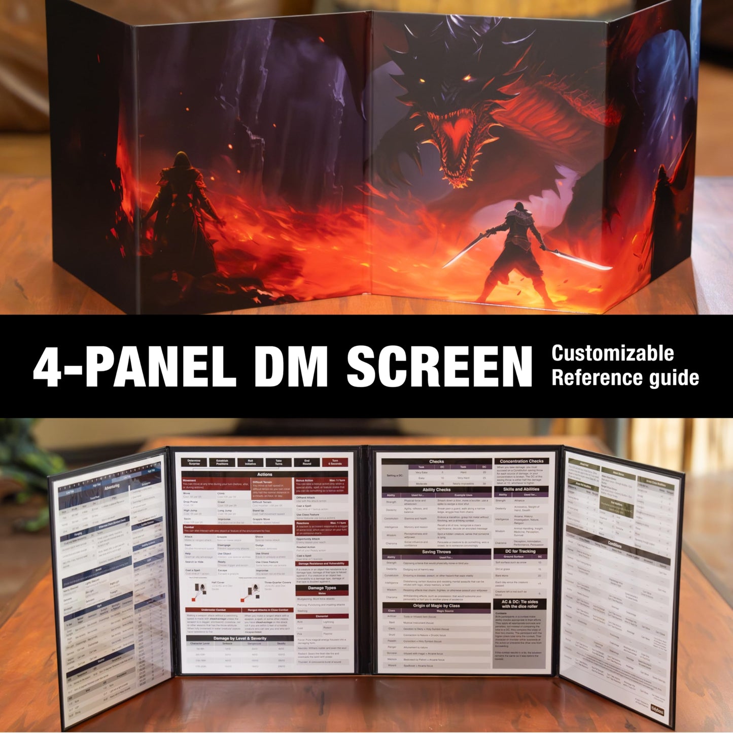TIDYBOSS DND Foldable Battle Mats – 2 Grid Surfaces, DM Screen, Starter Kit