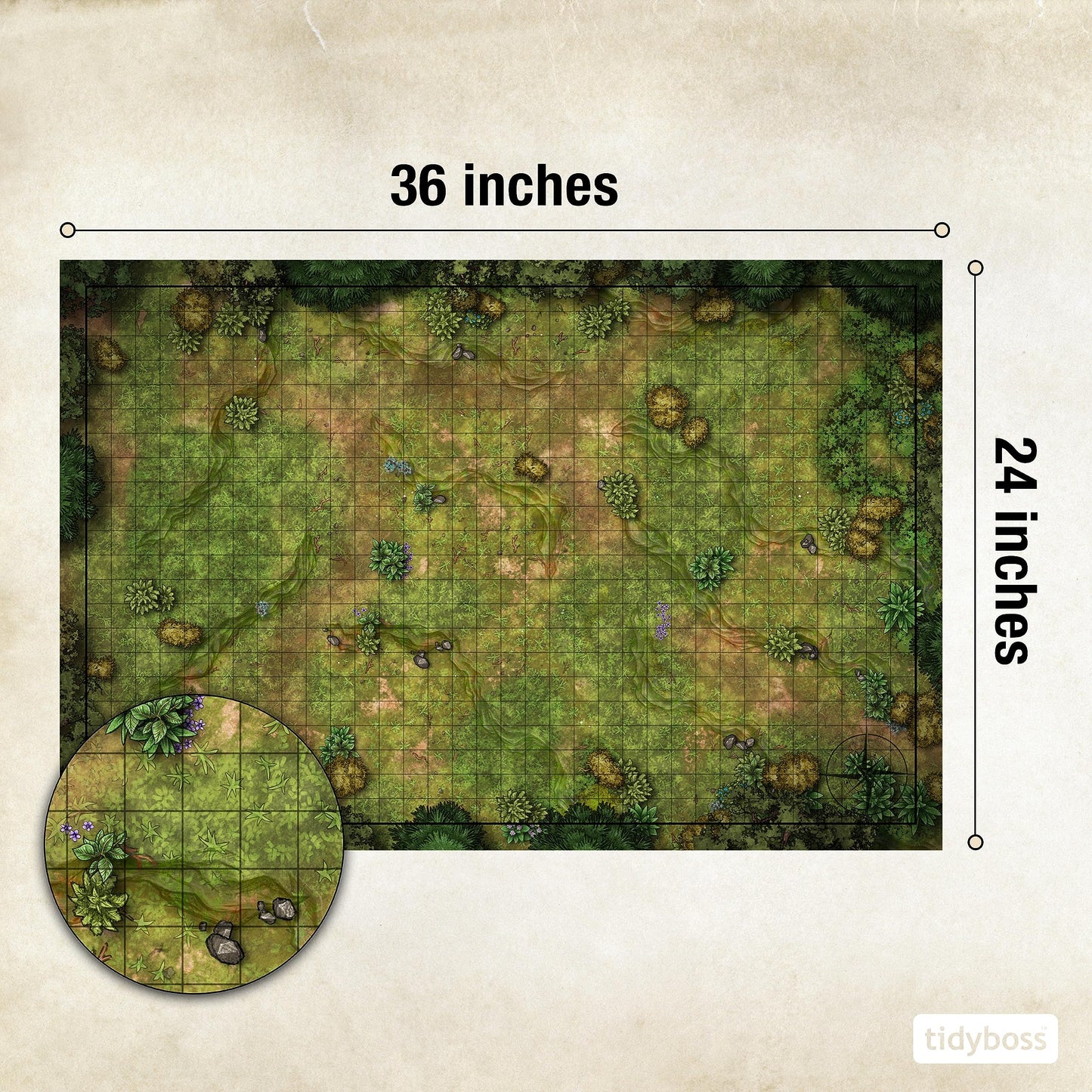 Tidyboss DND Expansion Pack: 3 Double-Sided 24x36 Battle Grids + 6 Terrains