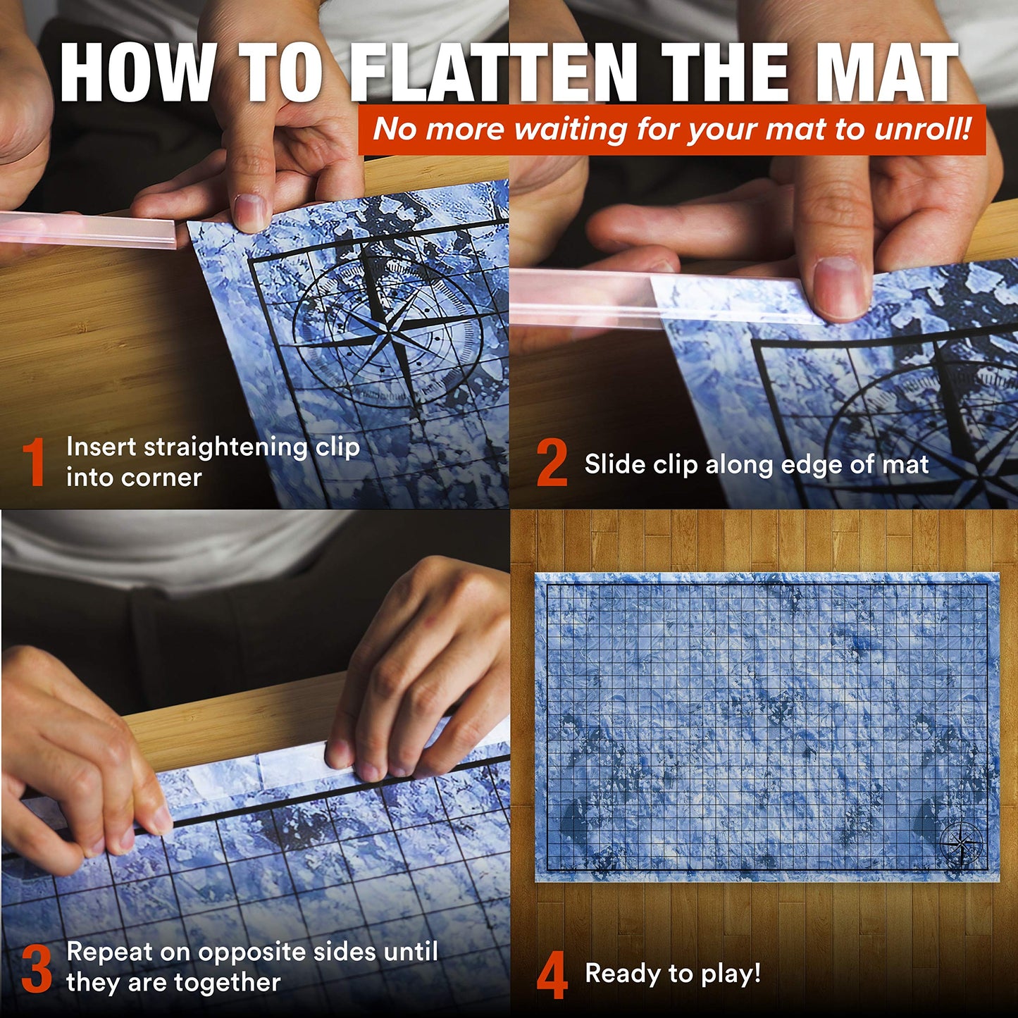 Tidyboss DND Starter Set: 3 Double-Sided 24x36 Grid Mats, 6 Terrains, Markers, Dice & Clips